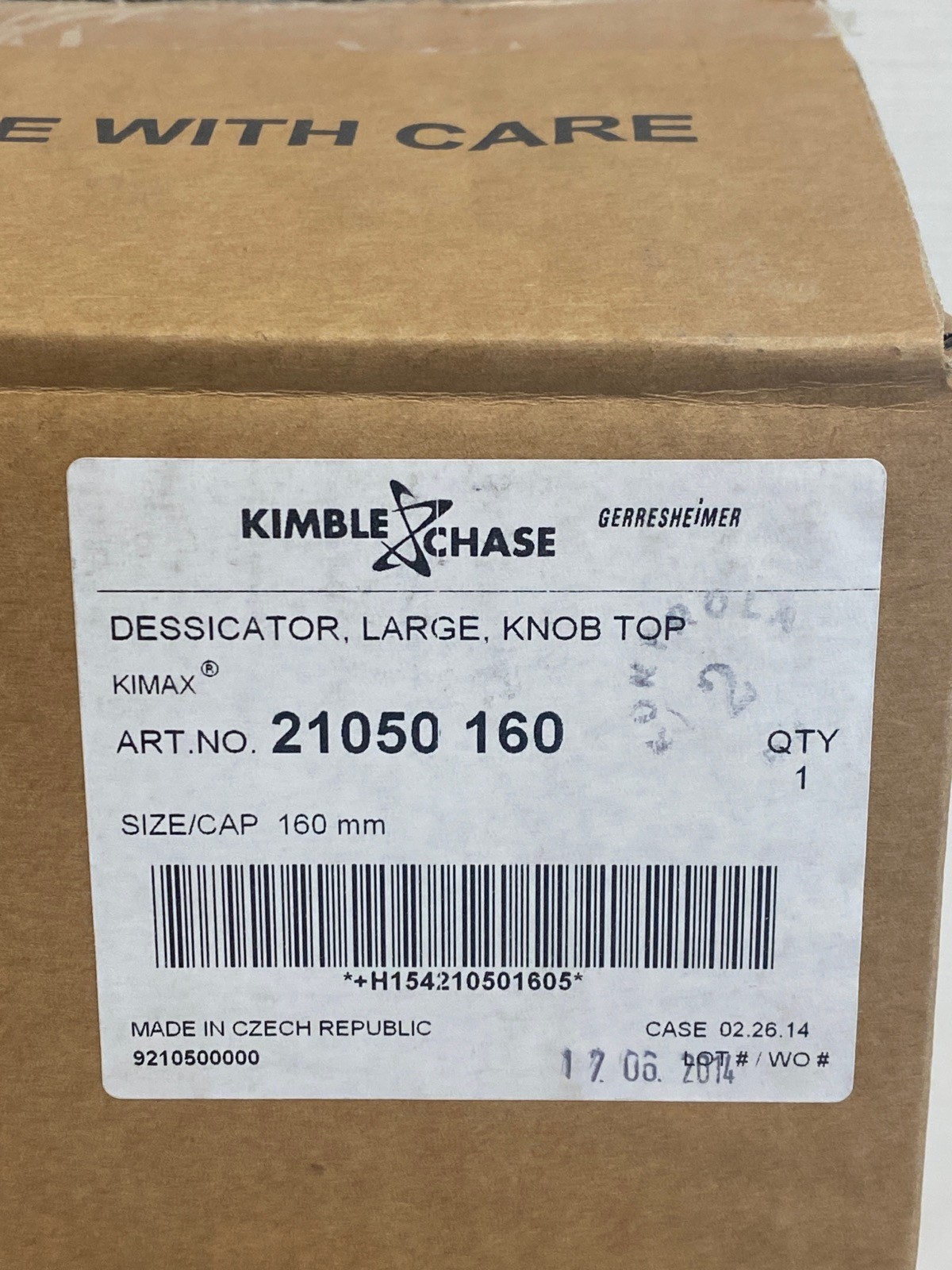 New KIMAX DWK 2.2L Small Glass Desiccator w/ Knob Top 160mm ID Flange 21050-160