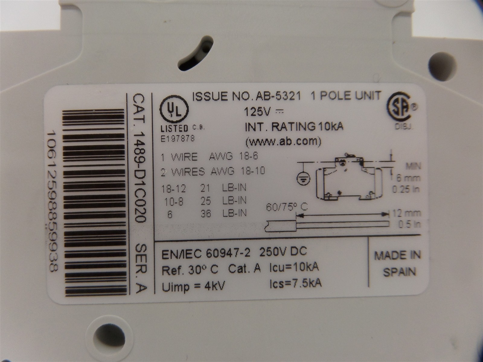 Lot of 4 – Allen Bradley 1489-D 1 Pole Circuit Breaker (2A,3A,5A,10A)