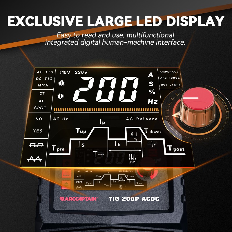 ARCCAPTAIN TIG Welder AC/DC 200Amp 110V/220V with Pulse Aluminum TIG Welder