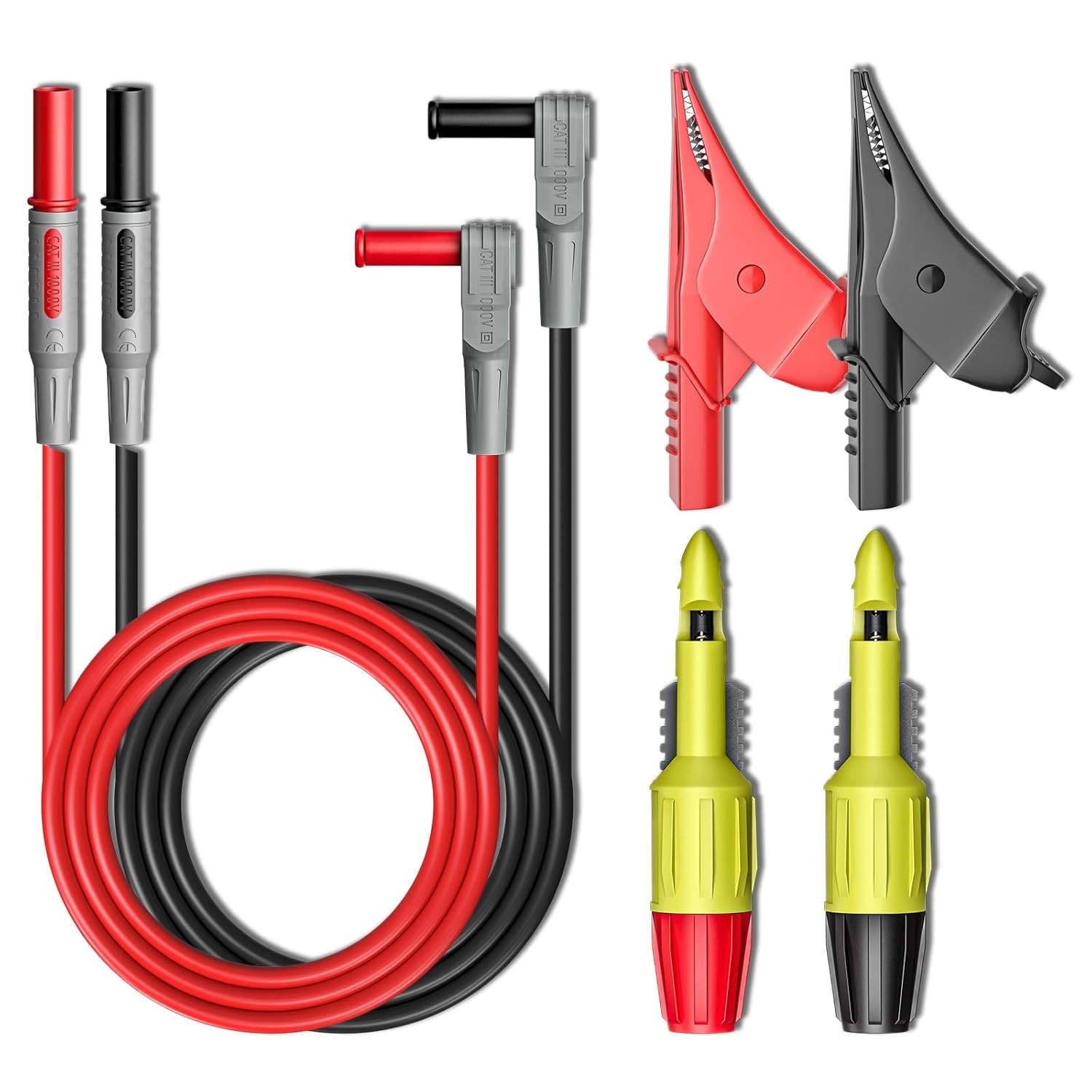CAT III 1000V Multimeter Leads Set with Probing Clips & Alligator Grips