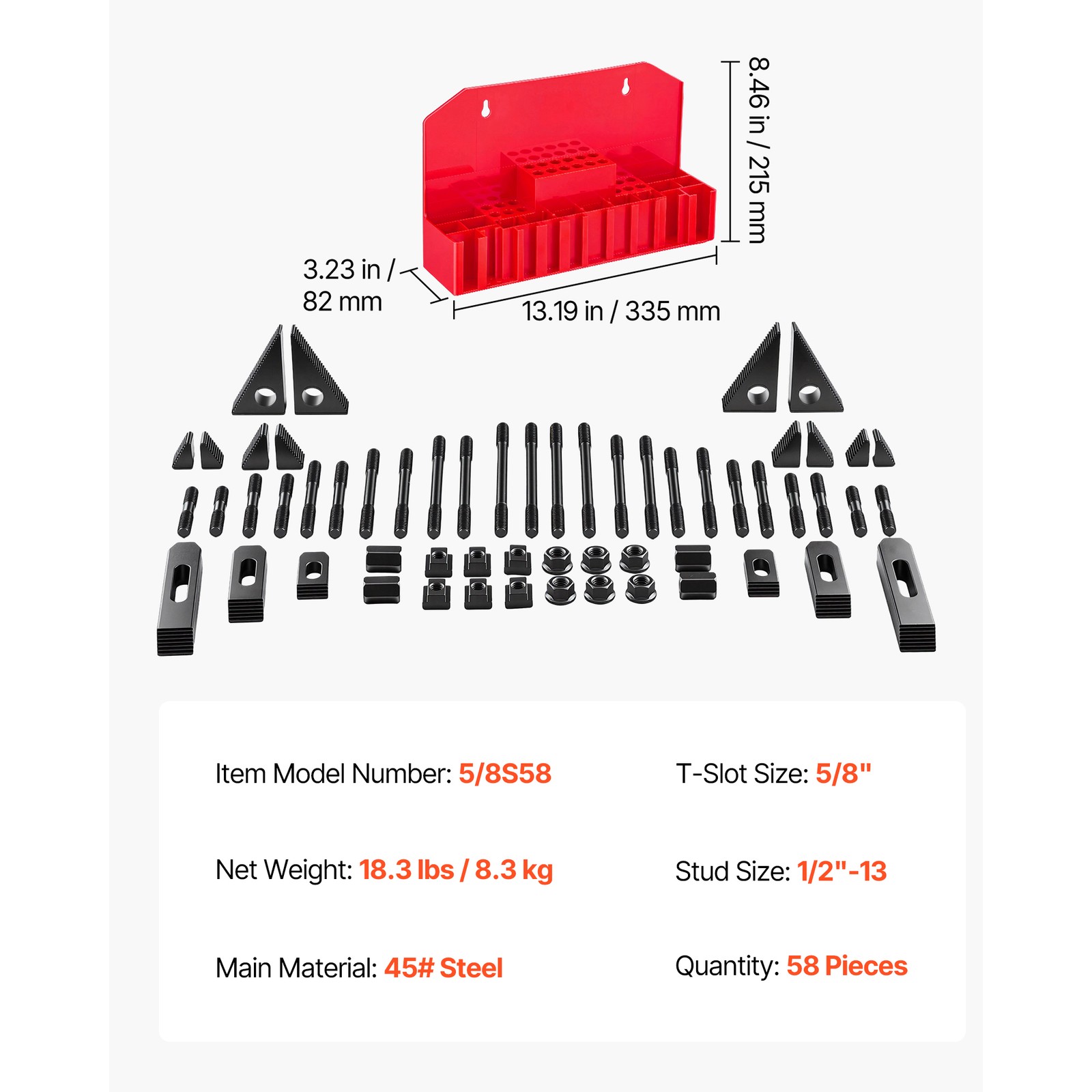 Uimoso 58-Piece 5/8″ T-Slot Clamp Kit with 1/2″-13 Threaded Studs