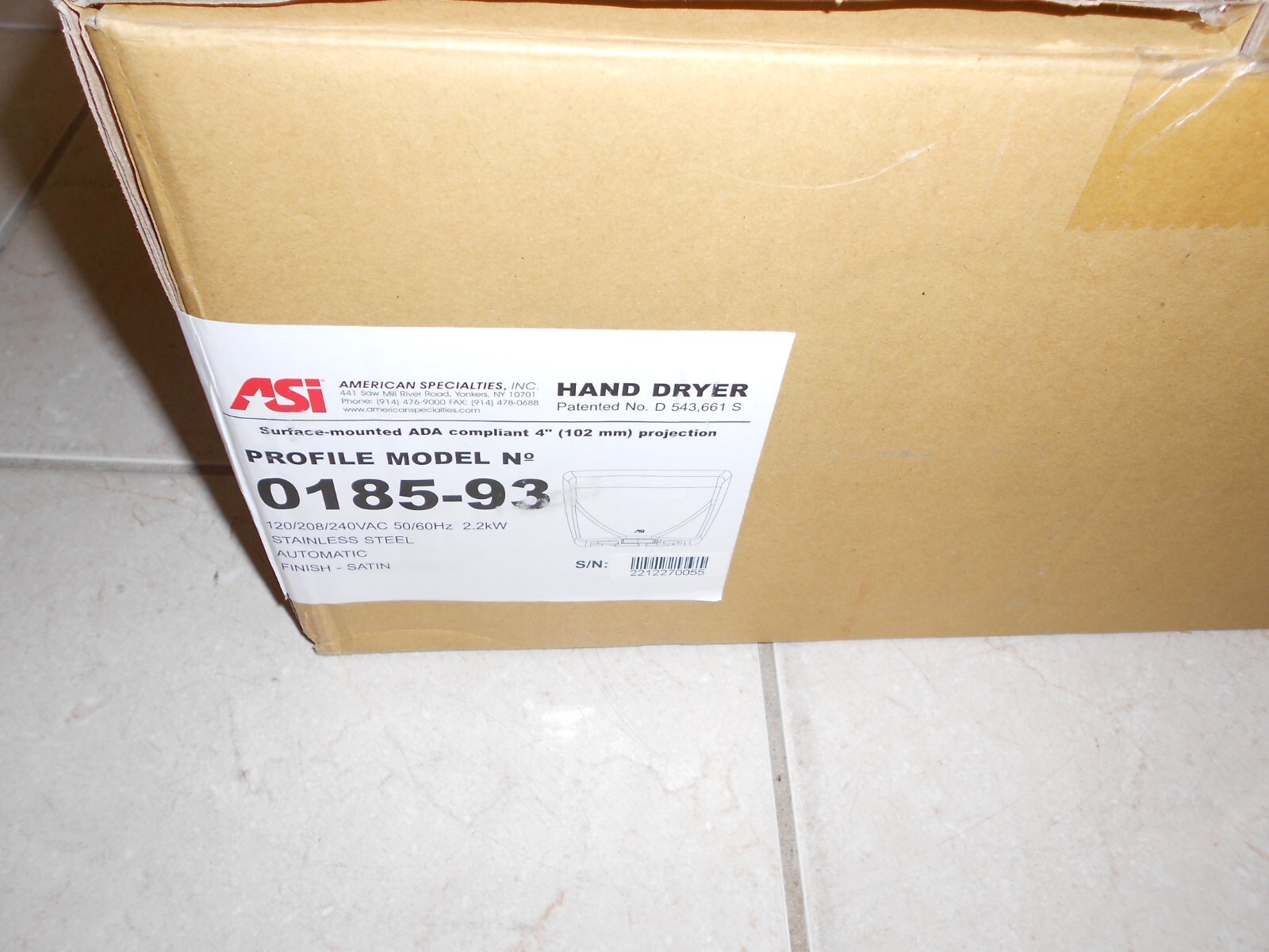 ASI HAND DRYER MODEL 0185-93 SATIN STAINLESS STEEL