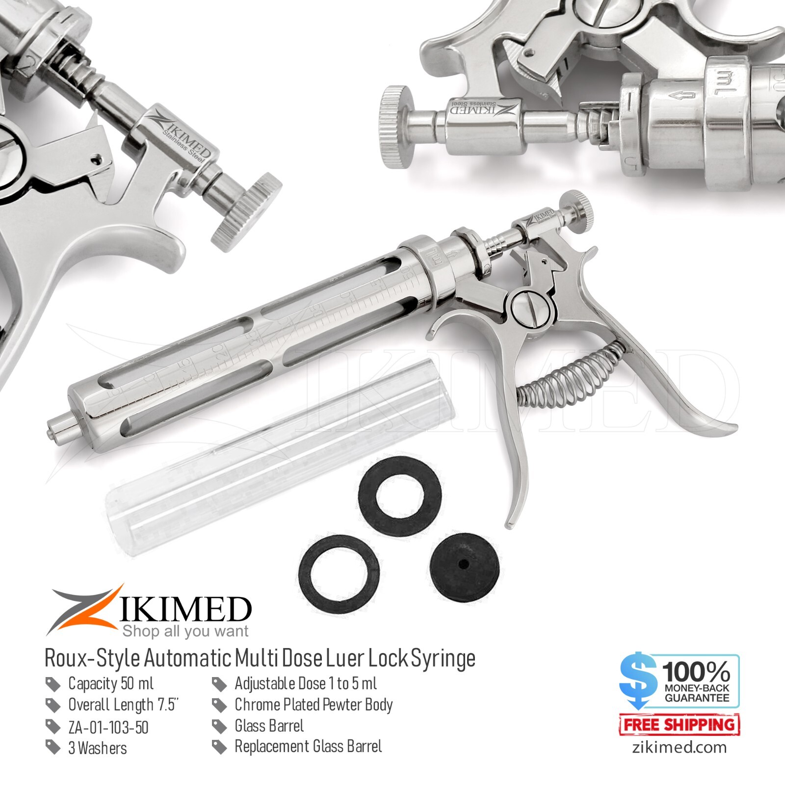 Revolver Automatic Injection Glass Barrel Luer-Lock 50 ML for All Livestock