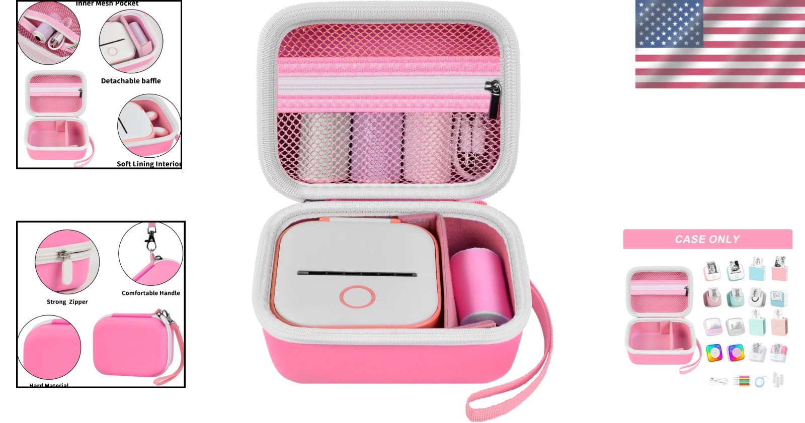 Compact Waterproof Developer Case for Memoking T02 & Phomemo Printers, Pink