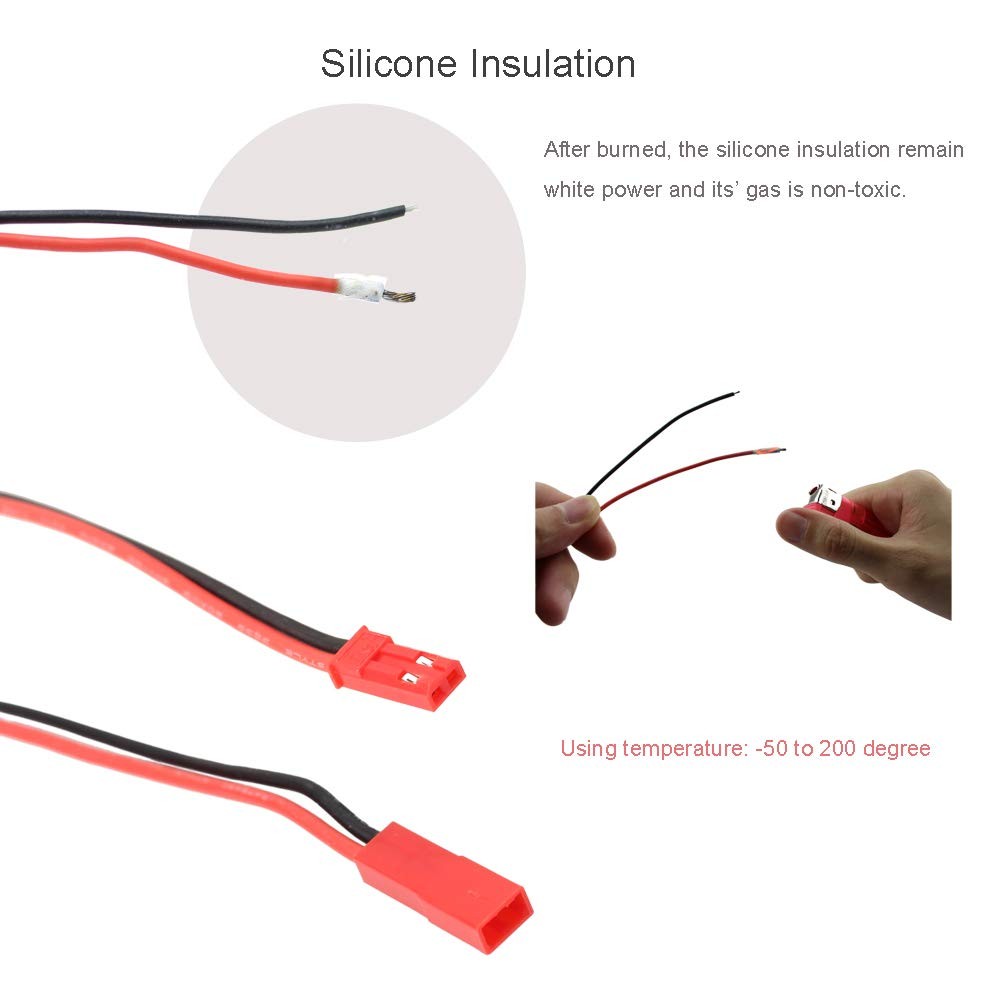 SIM&NAT 20 AWG Silicone Plug for JST, 2 Pin Battery Connector for JST RCY Plu…