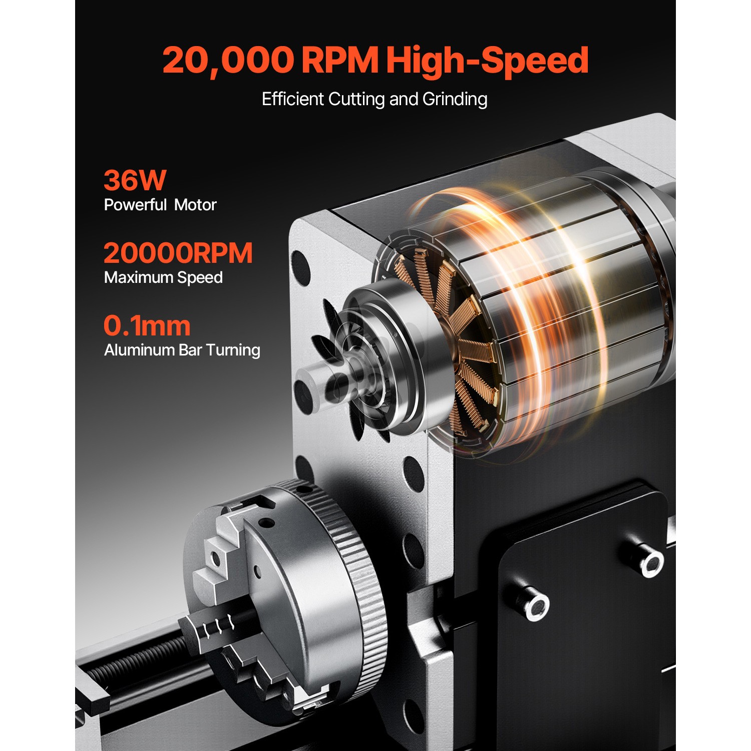 Mini Metal Lathe Machine 2.76 x 5.12 in Power Metal Lathe 20,000 RPM 36W