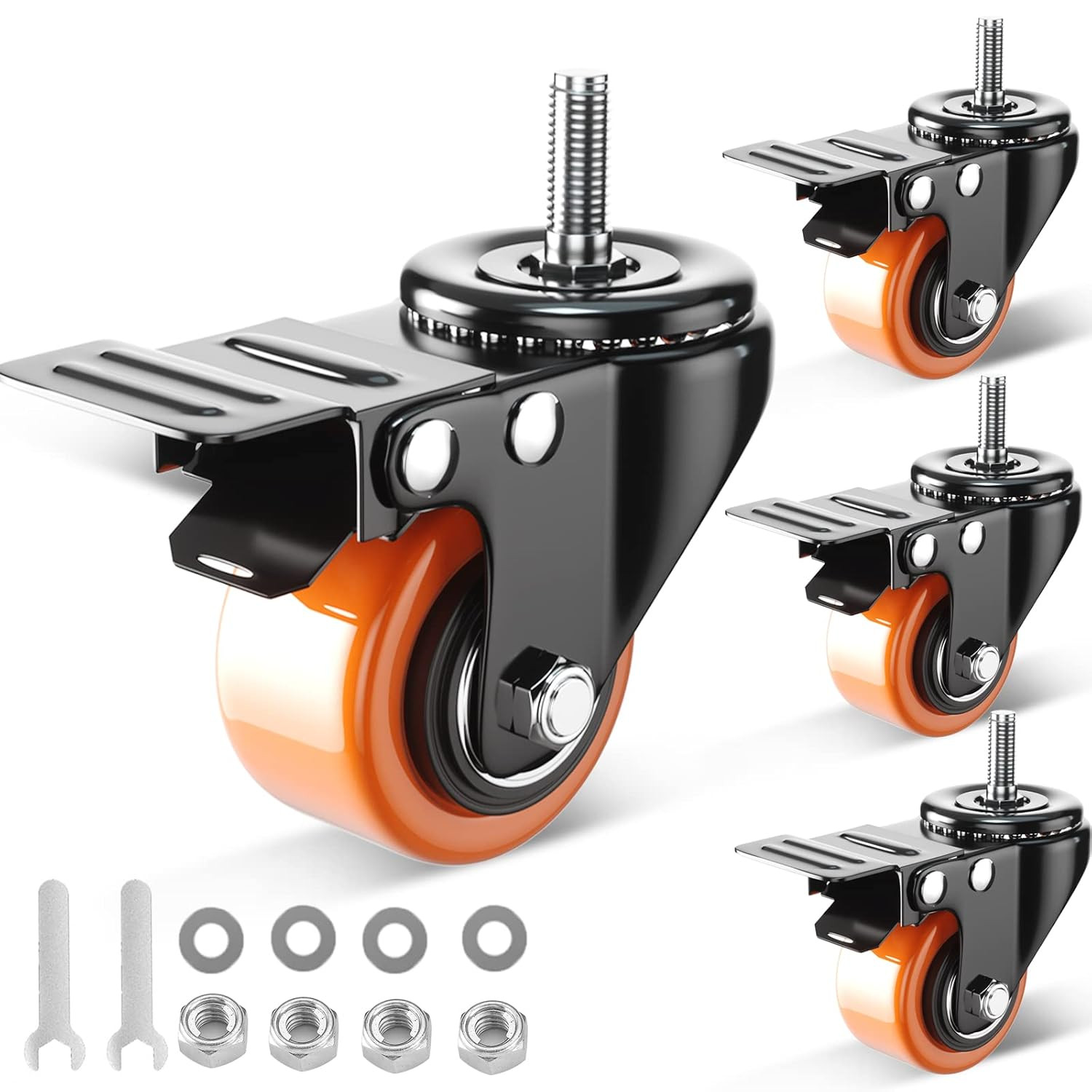 2 Inch Caster Wheels, Threaded Stem Casters Set of 4 Heavy Duty, 1/4″-20×1 (Scre