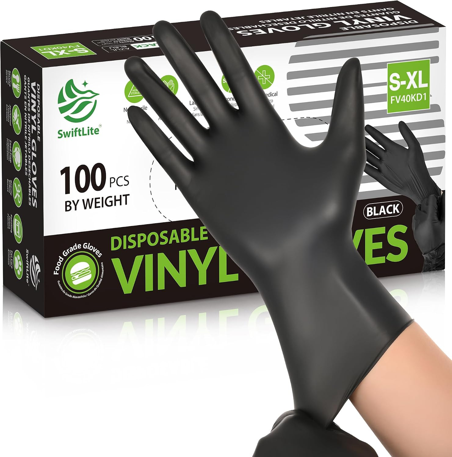 Black Vinyl Gloves, Food Grade Gloves Disposable Latex Free & Powder Free, Guant