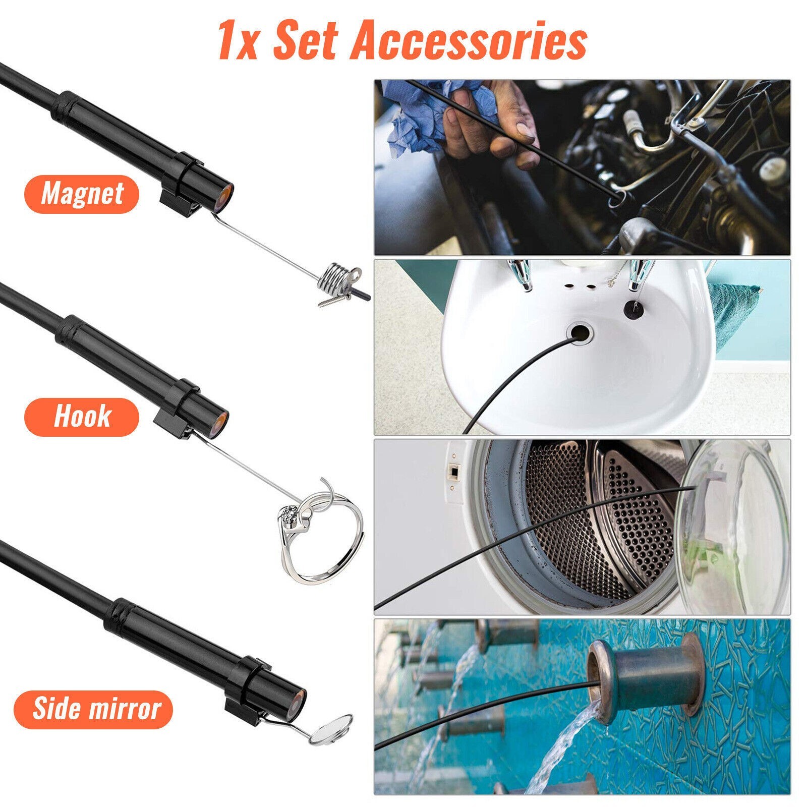 1080P LED Handheld Industrial Endoscope Borescope 8mm Inspection Snake Camera