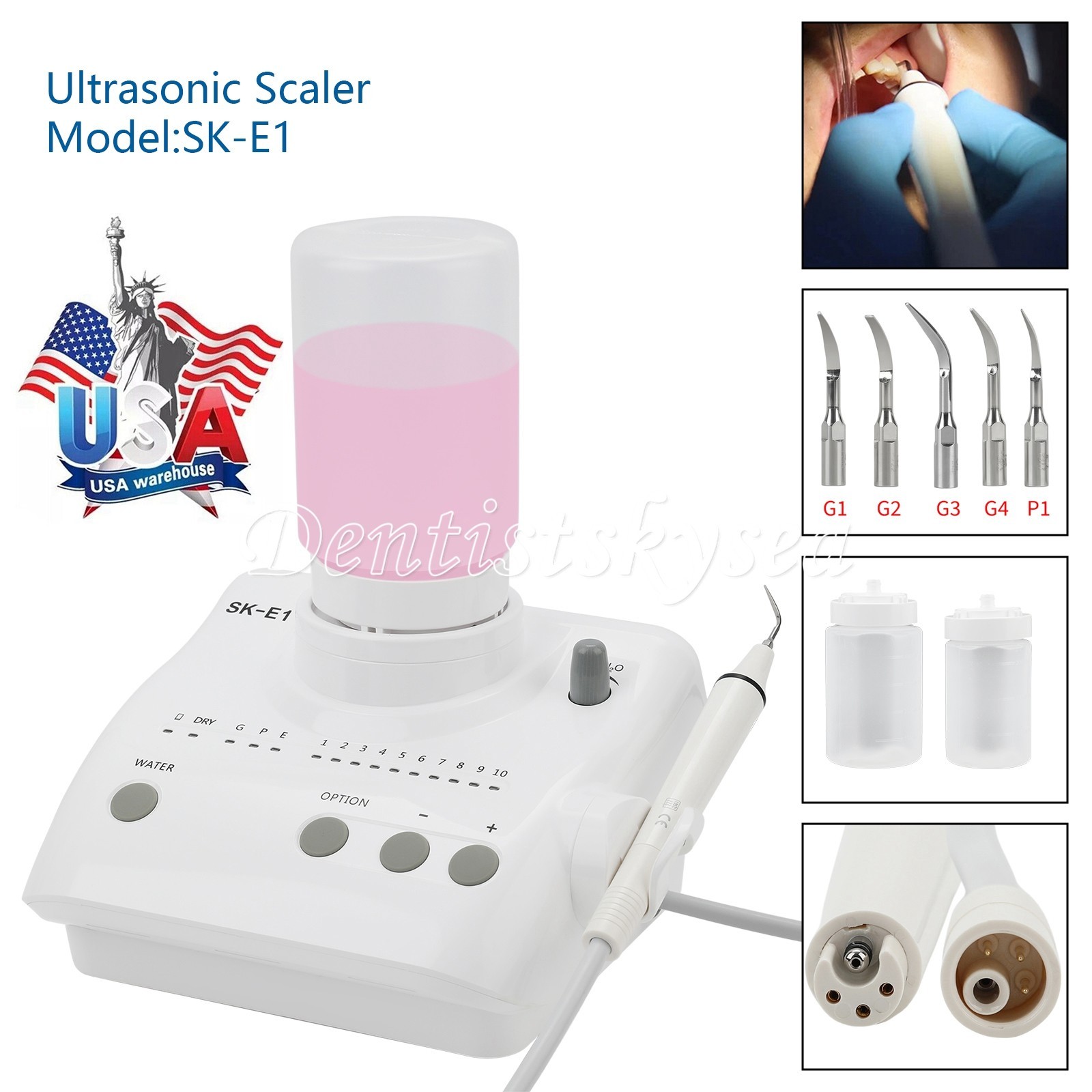 US Cavitron Dental Ultrasonic Scaler fit EMS + LED Handpiece+Tips+Bottle SK-A8