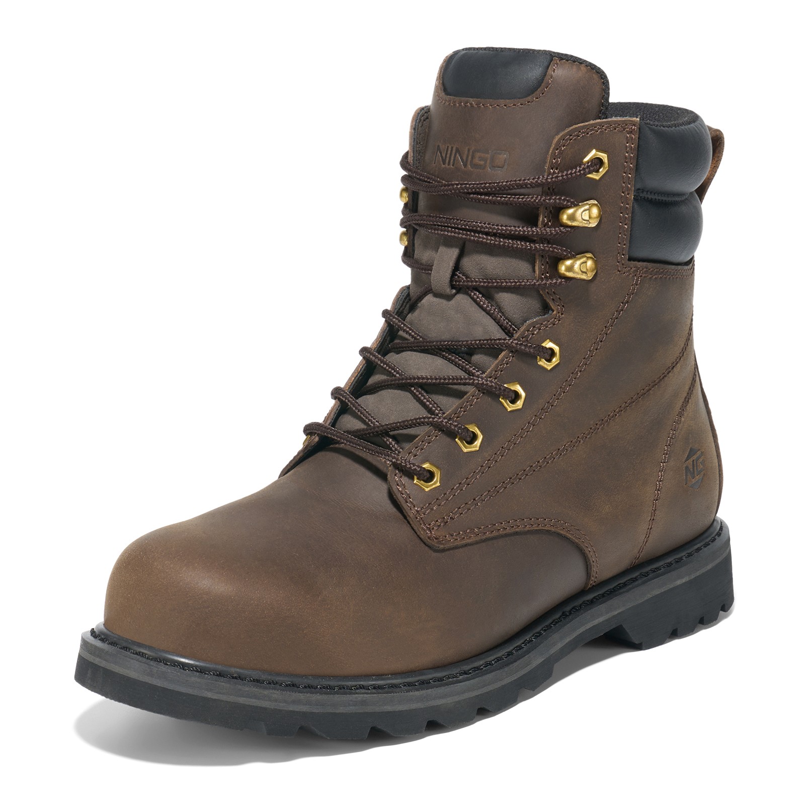 NINGO 6” Men Leather Safety Work Boot Steel/Soft Toe Lace Up Trail Hiking Shoes