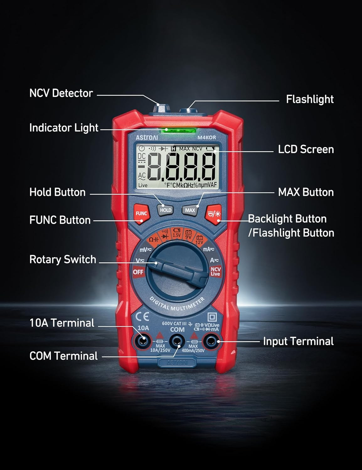 AstroAI Digital Multimeter TRMS 4000 Counts Auto-Ranging Volt Amp Ohm Tester NCV