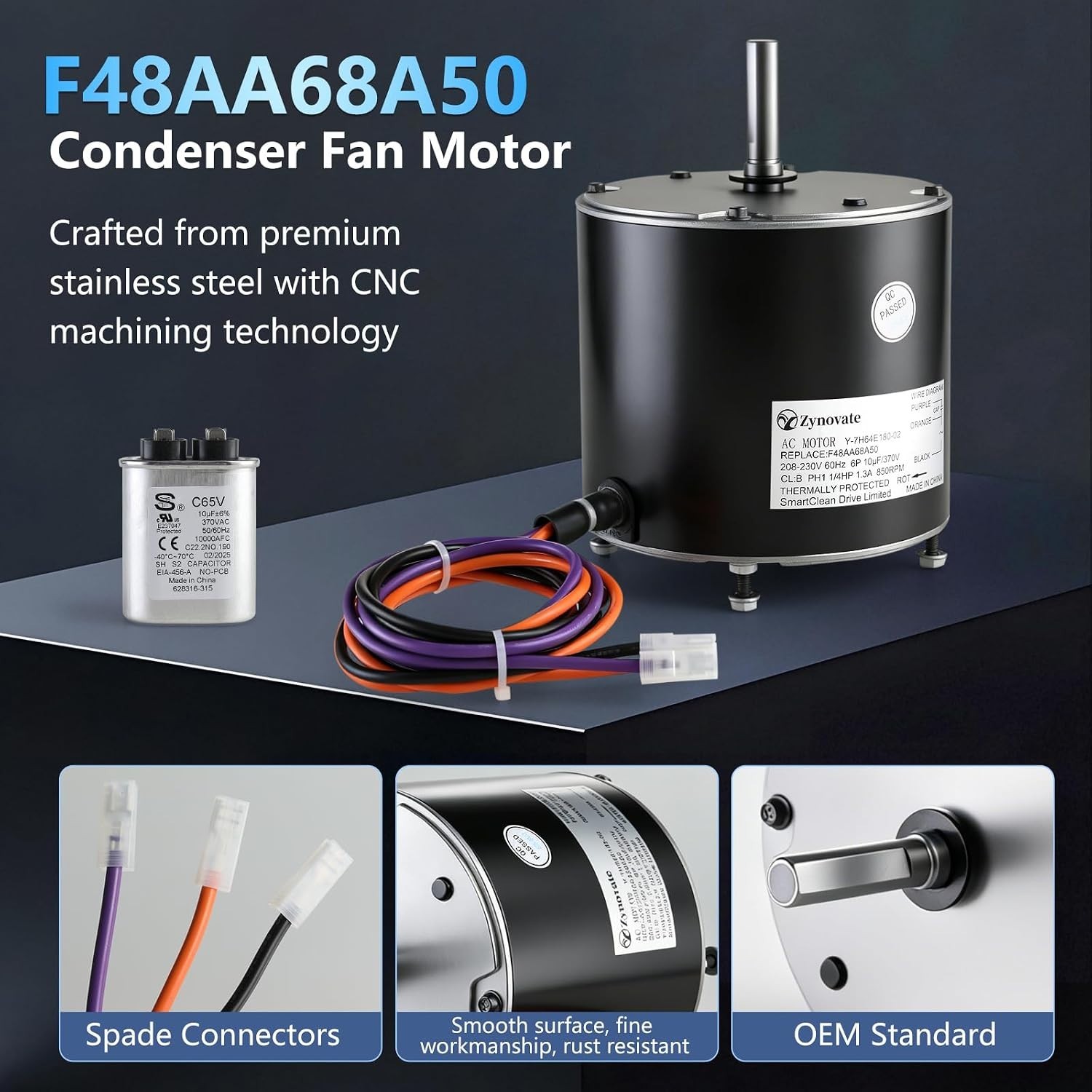 F48AA68A50 for A.O.Smith York Coleman Condenser Fan Motor 1/4 HP 208-230V 850RPM