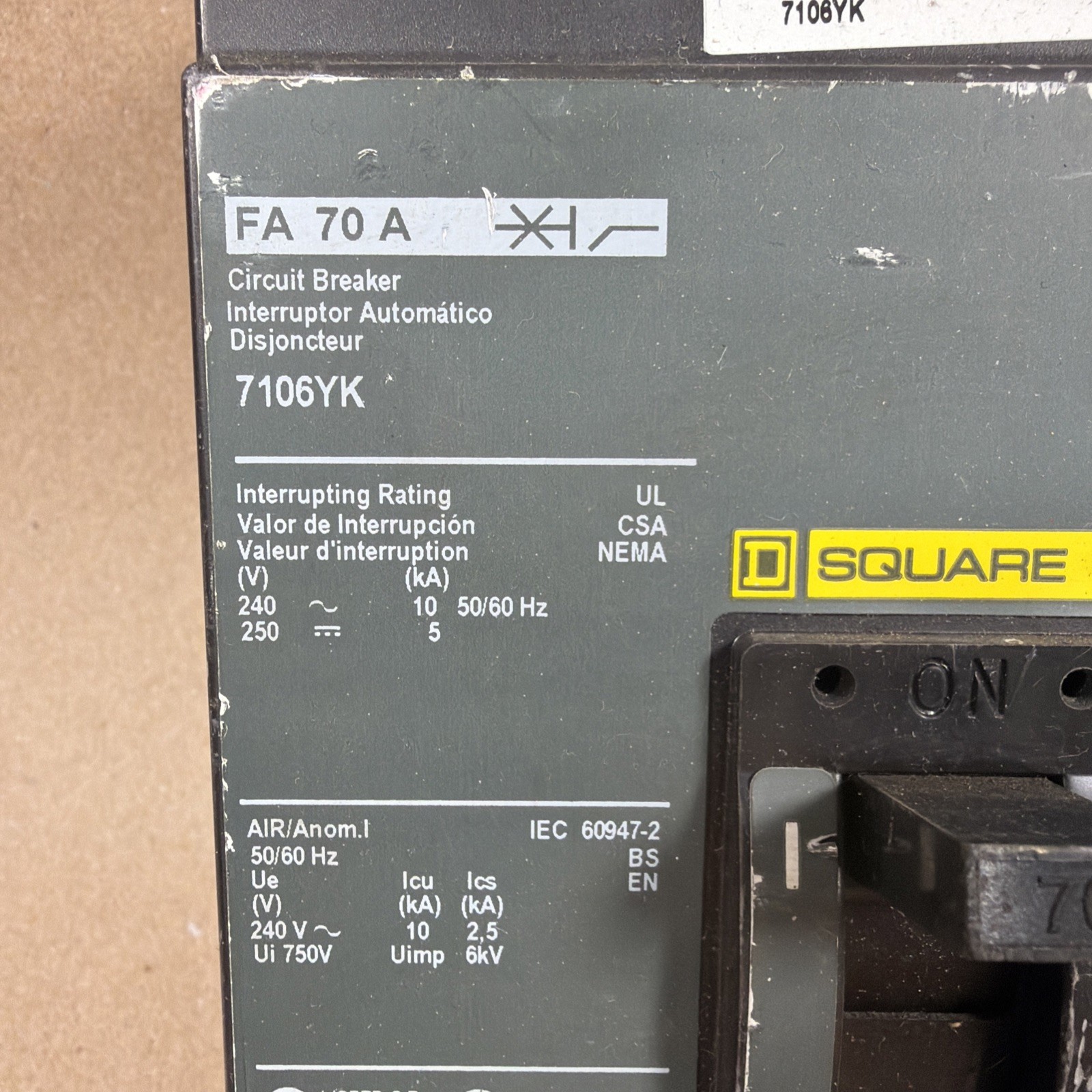 TESTED🔥 SQUARE D FH 70 A 3 pole 70 amp 600v AL100FA Switch 7106YK