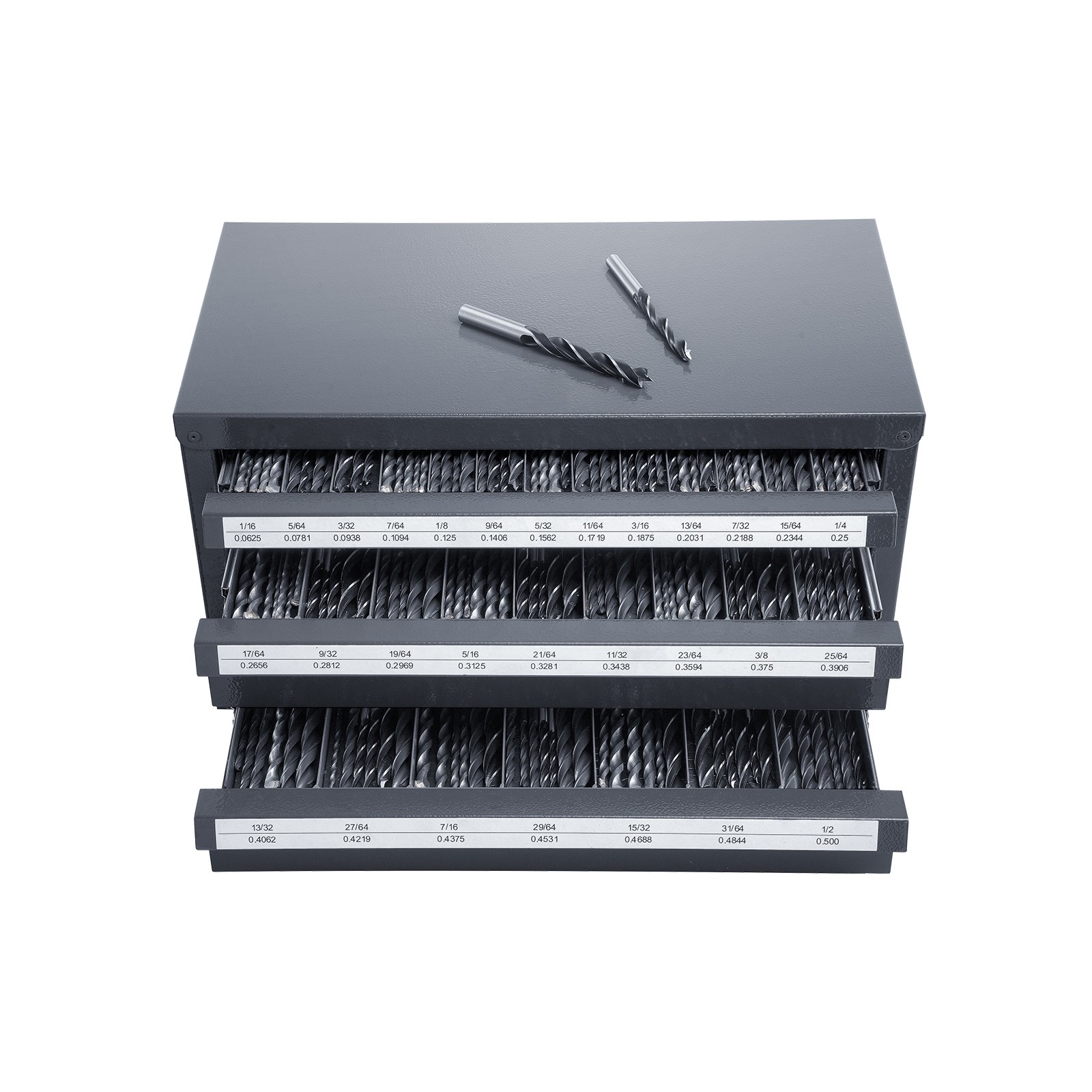 VEVOR Drill Bit Dispenser Organizer Cabinet Three-Drawer for 1/16in to 1/2in