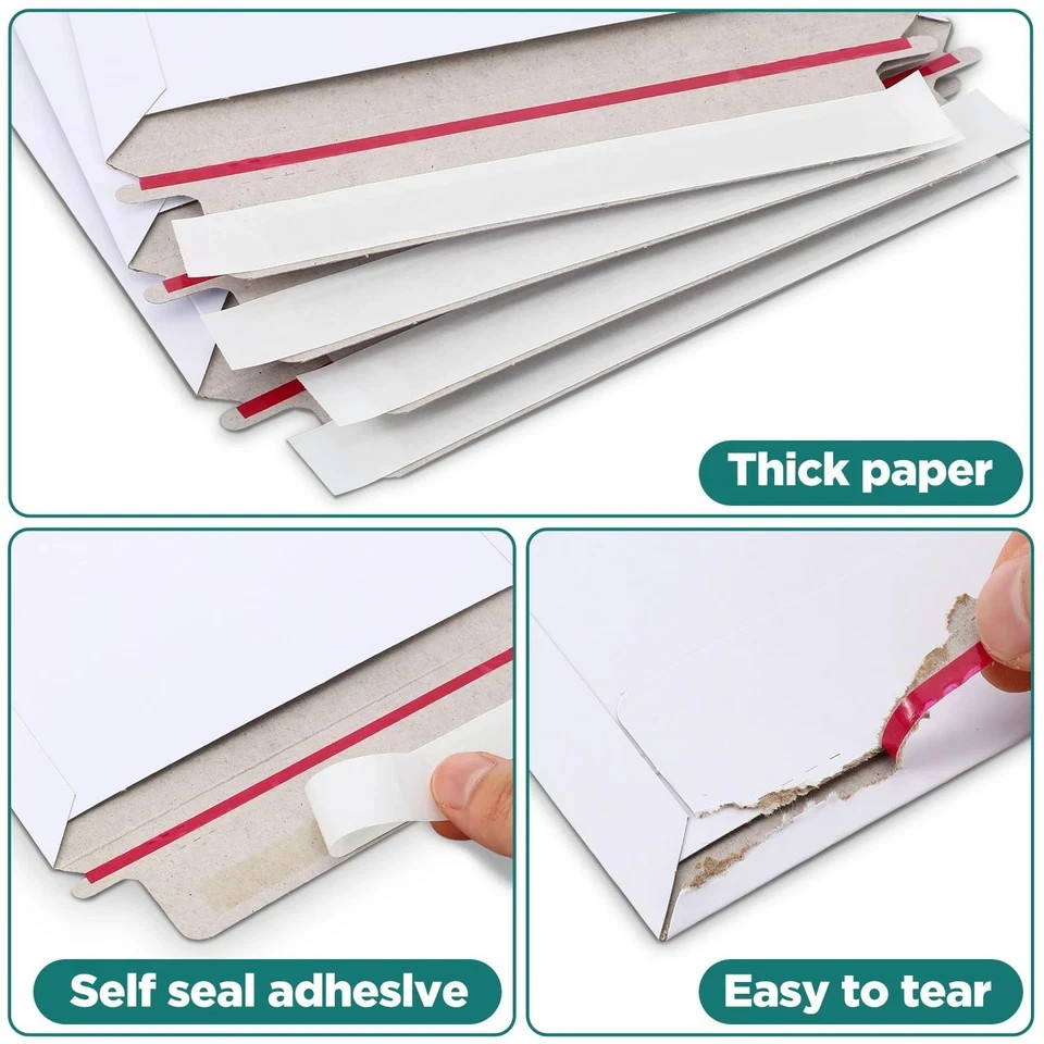 100 Pack 6.5×4.5 Inch Rigid Mailers Self Seal Stay Flat White Cardboard Photo…