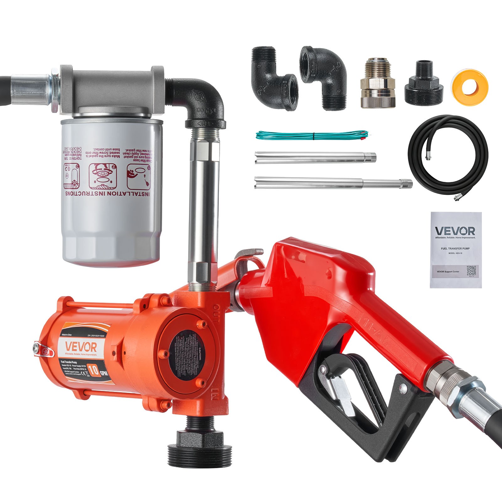 VEVOR Fuel Transfer Pump 12V DC 10 GPM Diesel Gasoline Kerosene Pump Auto Nozzle