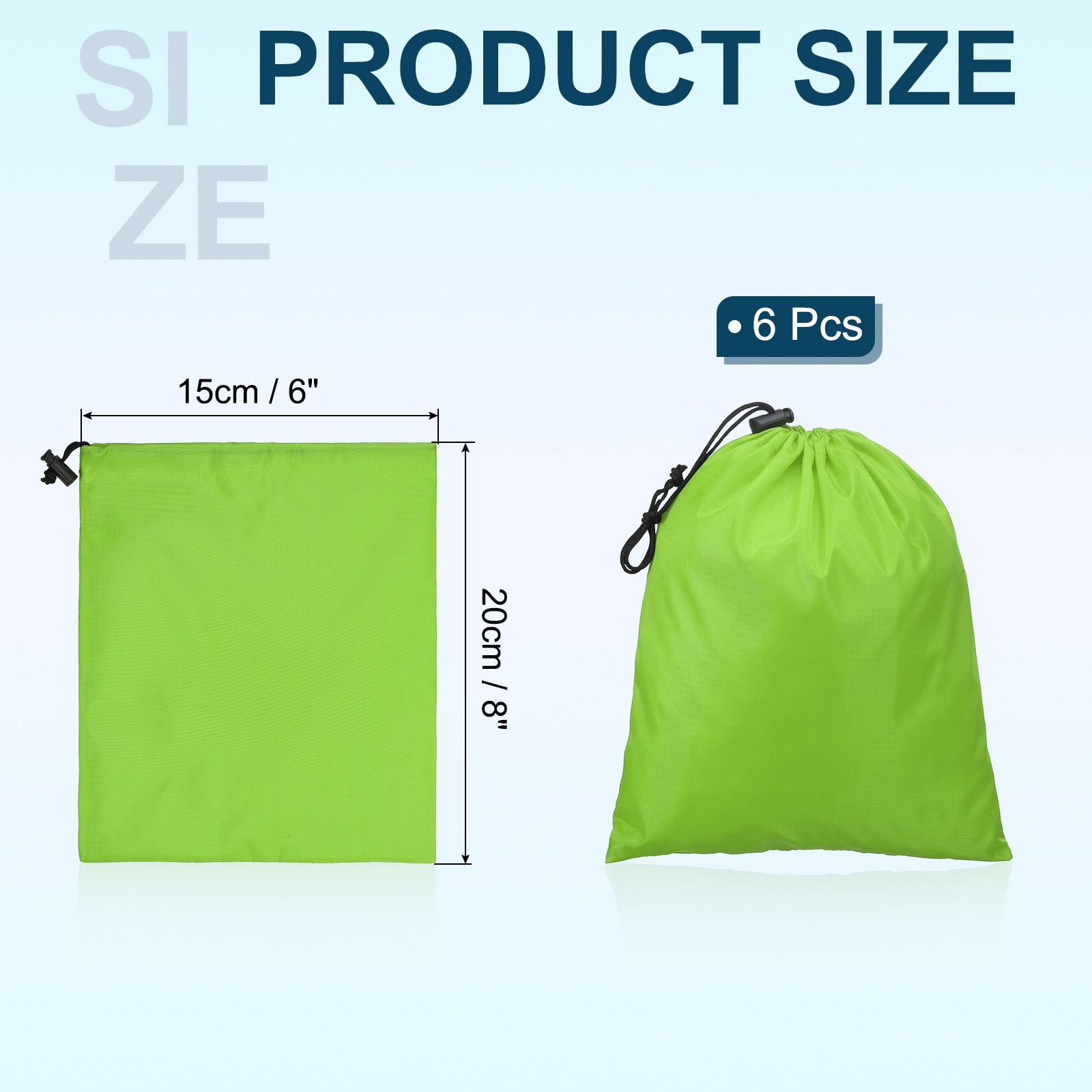 6pcs Drawstring Bag featuring Toggle 6 x 8 Inch Stuff Sack, Light Green