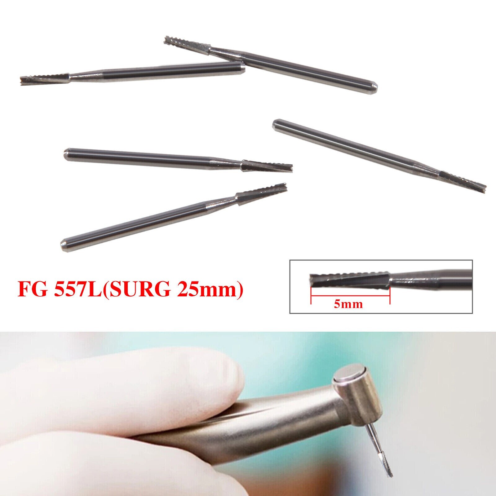 Dental Long Surgical Burs FG #557L 25mm Shank Tungsten Carbide Midwest USA