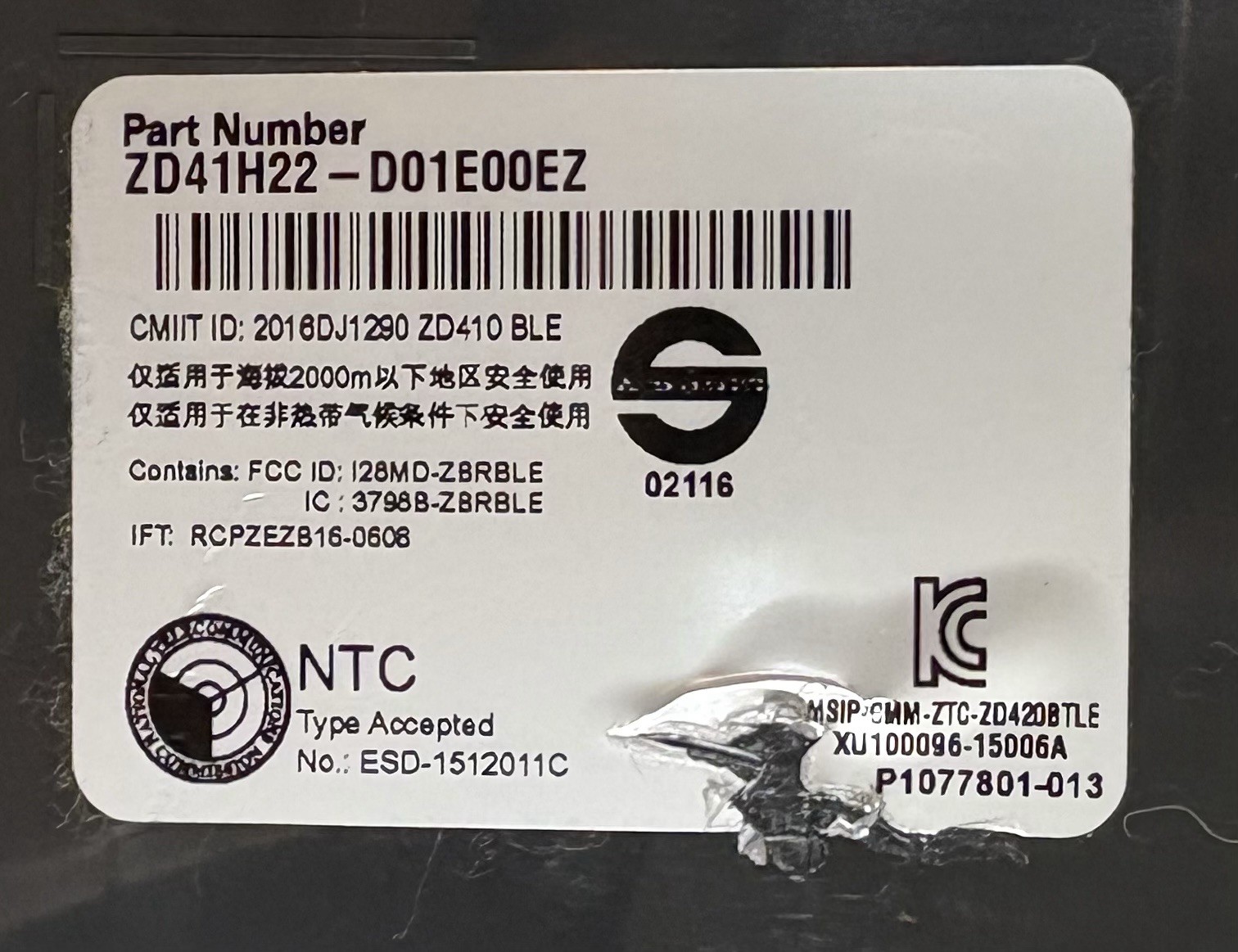 Zebra ZD410 ZD41H22-D01E00EZ 203 DPI Bluetooth Monochrome Label Printer