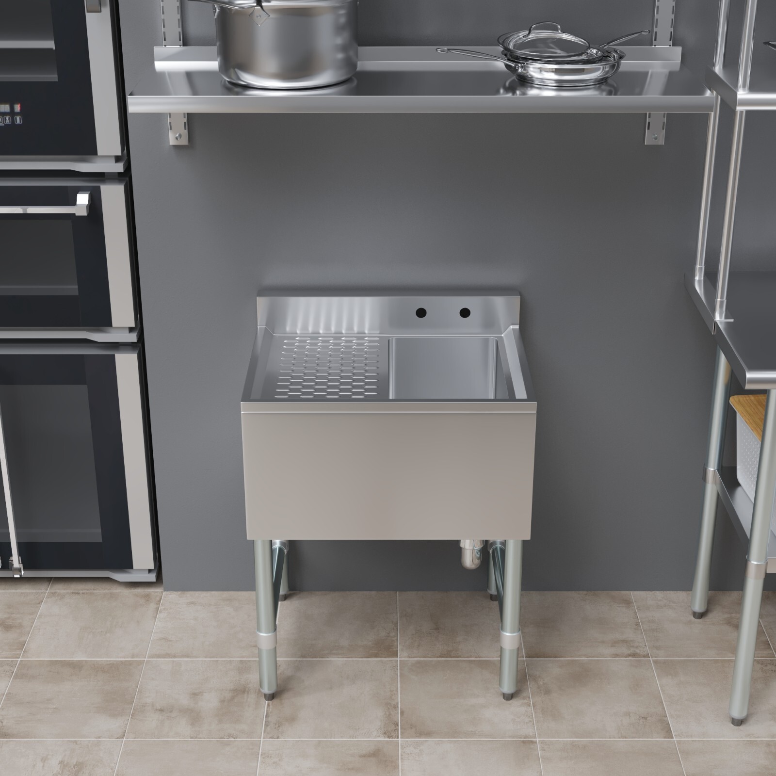 24 in. x 19 in. One Compartment Underbar Sink With Left Drainboard