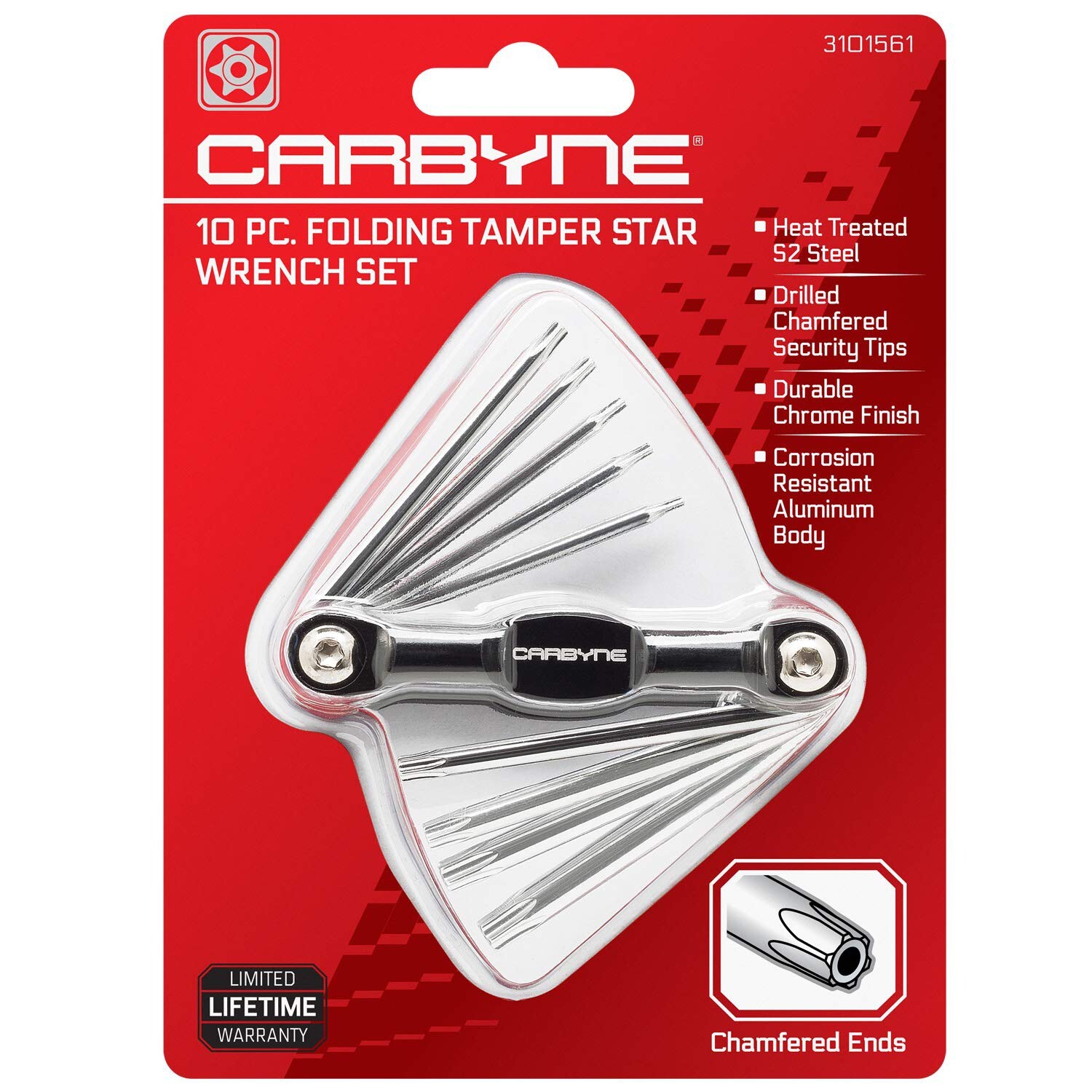 Carbyne 10-Piece Folding Tamper Proof Star (Torx) Wrench Set, T-6 to T-30.