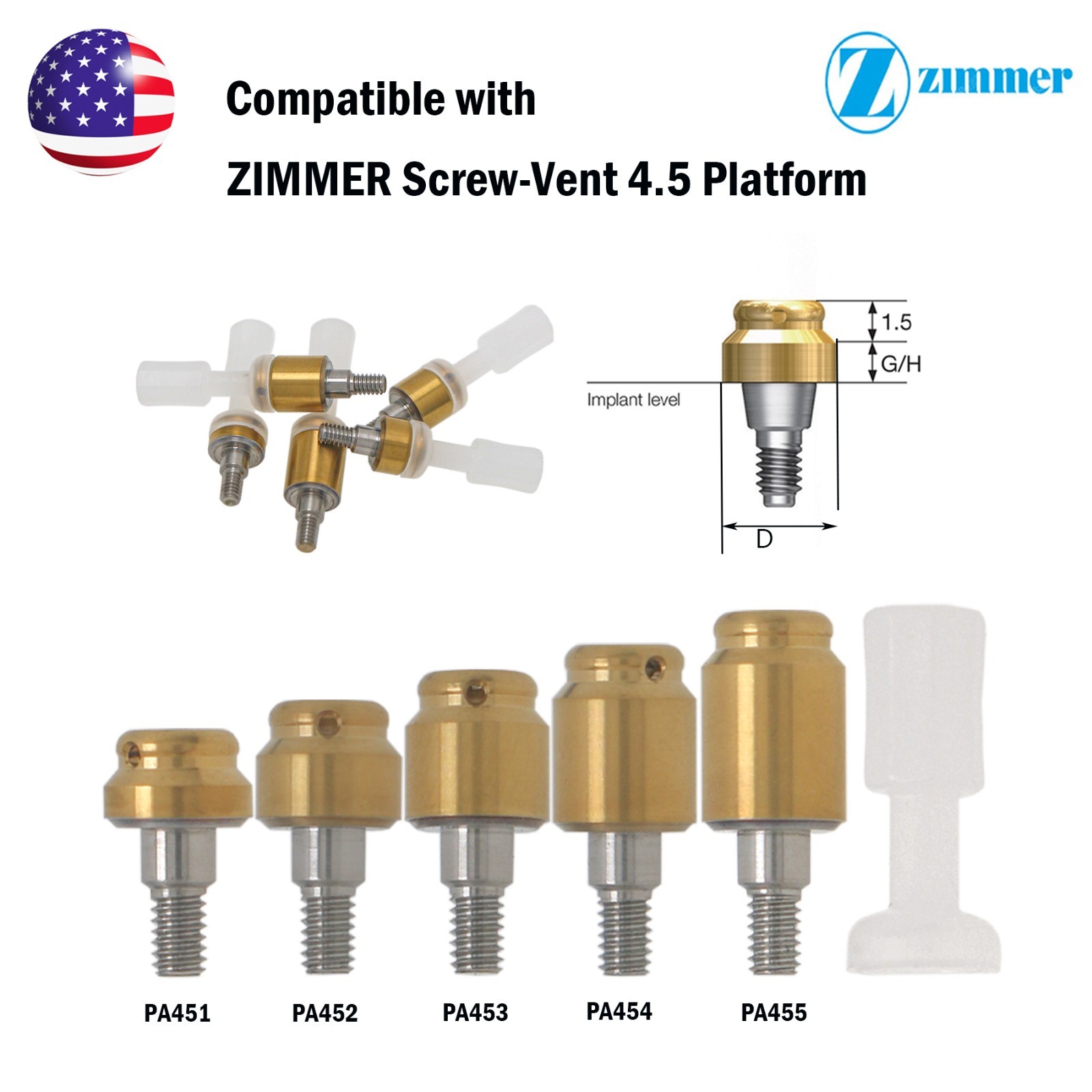 Zest Implant Locator Abutment for Zimmer Screw-Vent 3.5/4.5 Platform 1-5.0mm GH