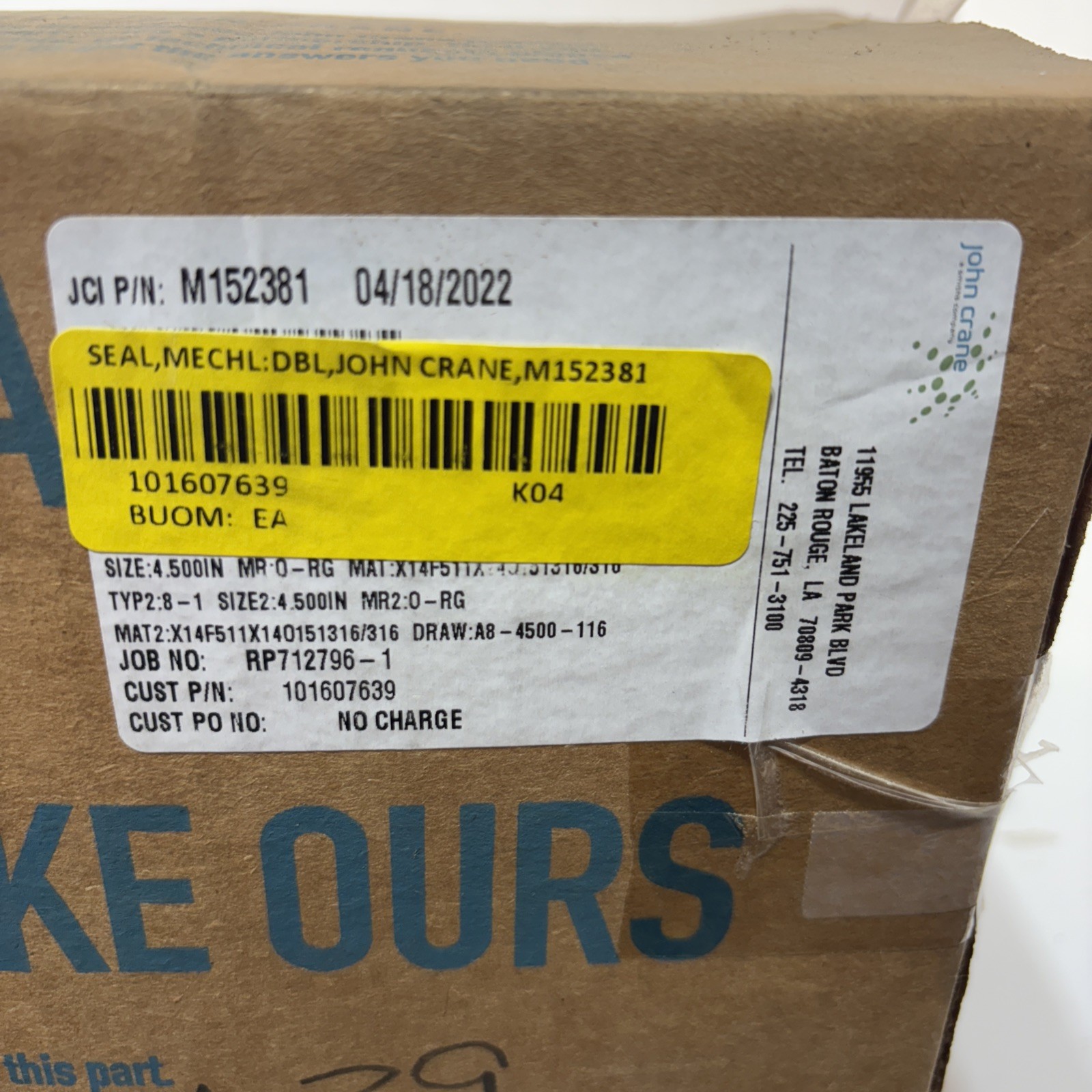 John Crane Type 8-1 Mechanical Shaft Seal Assembly – 4.500”