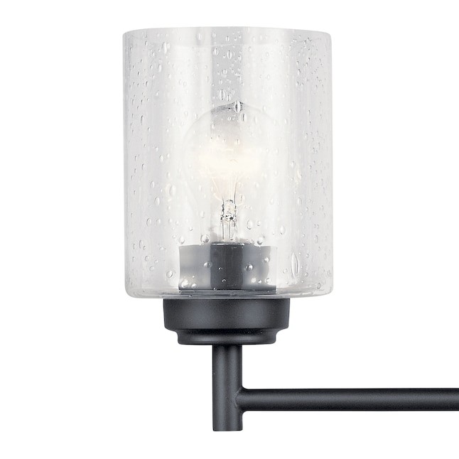 KICHLER Winslow 30″ 4-Light Black Contemporary Bathroom Light with Seeded Glass