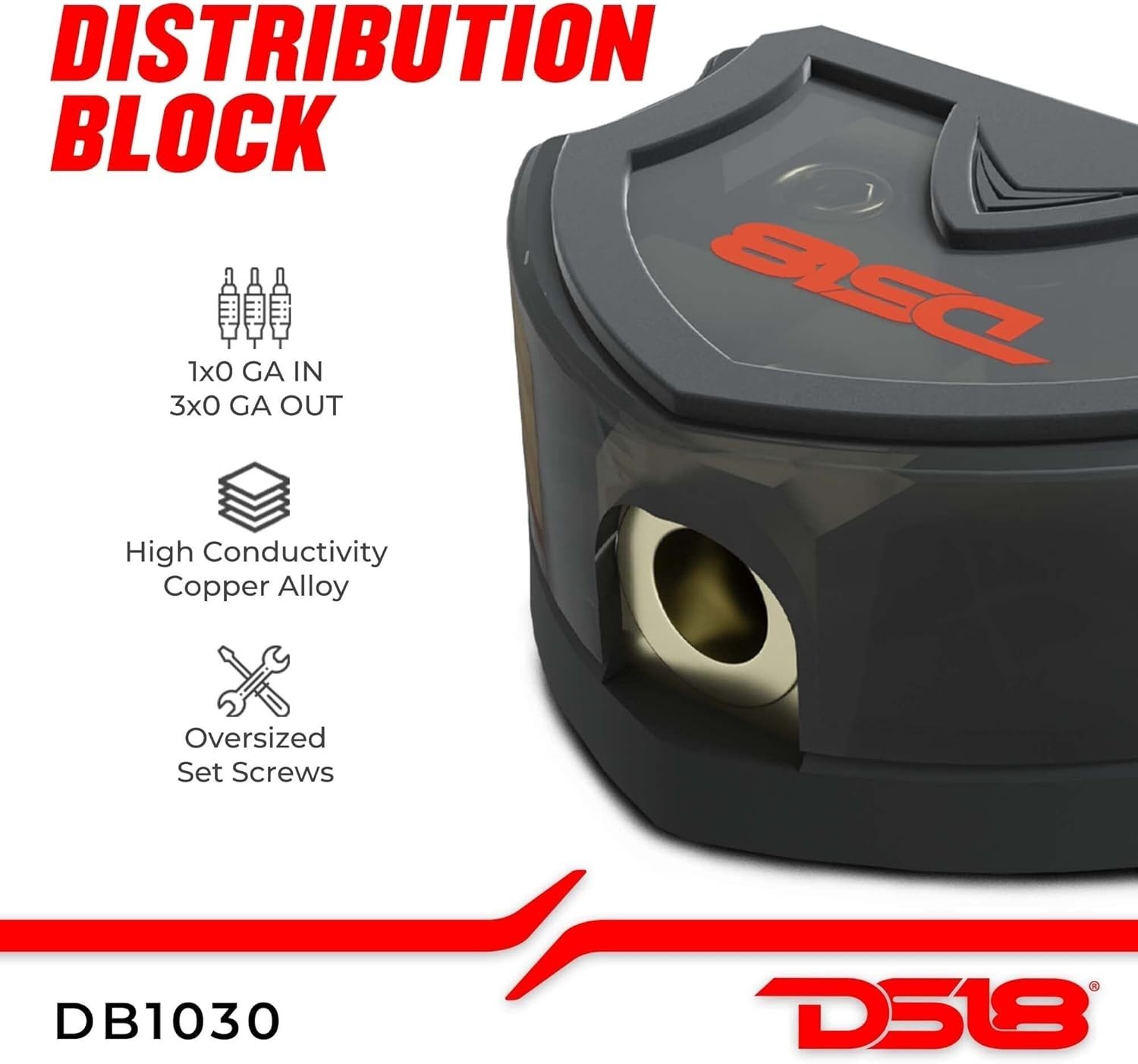 Distribution Ground Block Copper Alloy Plastic 1x0GA In 3X0GA Out Secure Connect