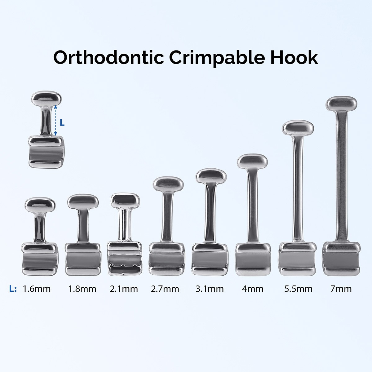 AZDENT Dental Ortho Crimpable Hooks Use Archwires 1.6/1.8/2.1/2.7/3.1/4/5.5/7mm