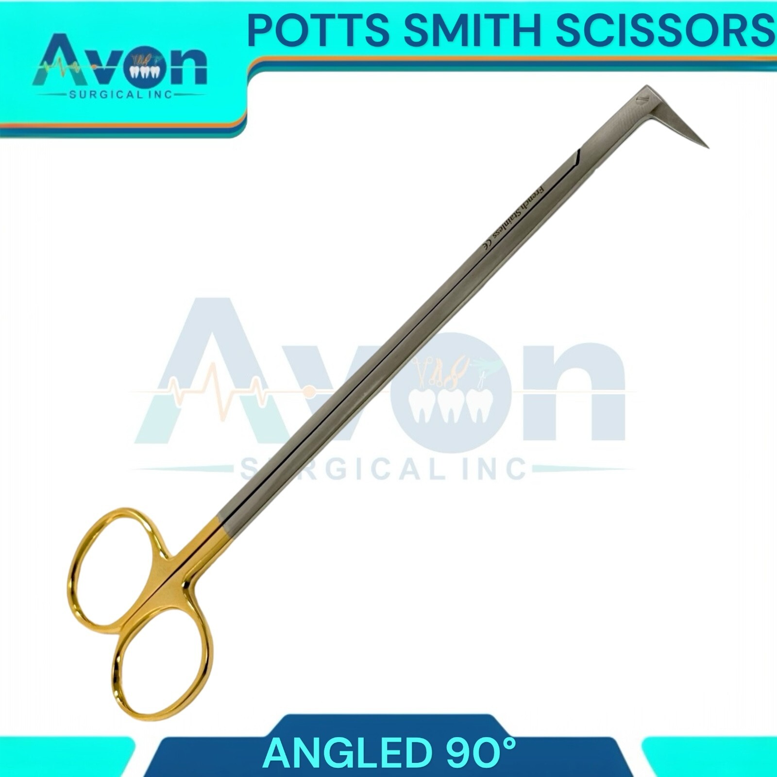 1pc Gold Handle Potts-Smith Angled Tip Vascular Scissors, French Stainless Steel