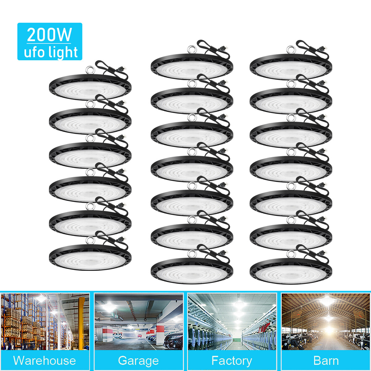 20Pcs 200W UFO Led High Bay Lights Industrial Commercial Warehouse Factory Light