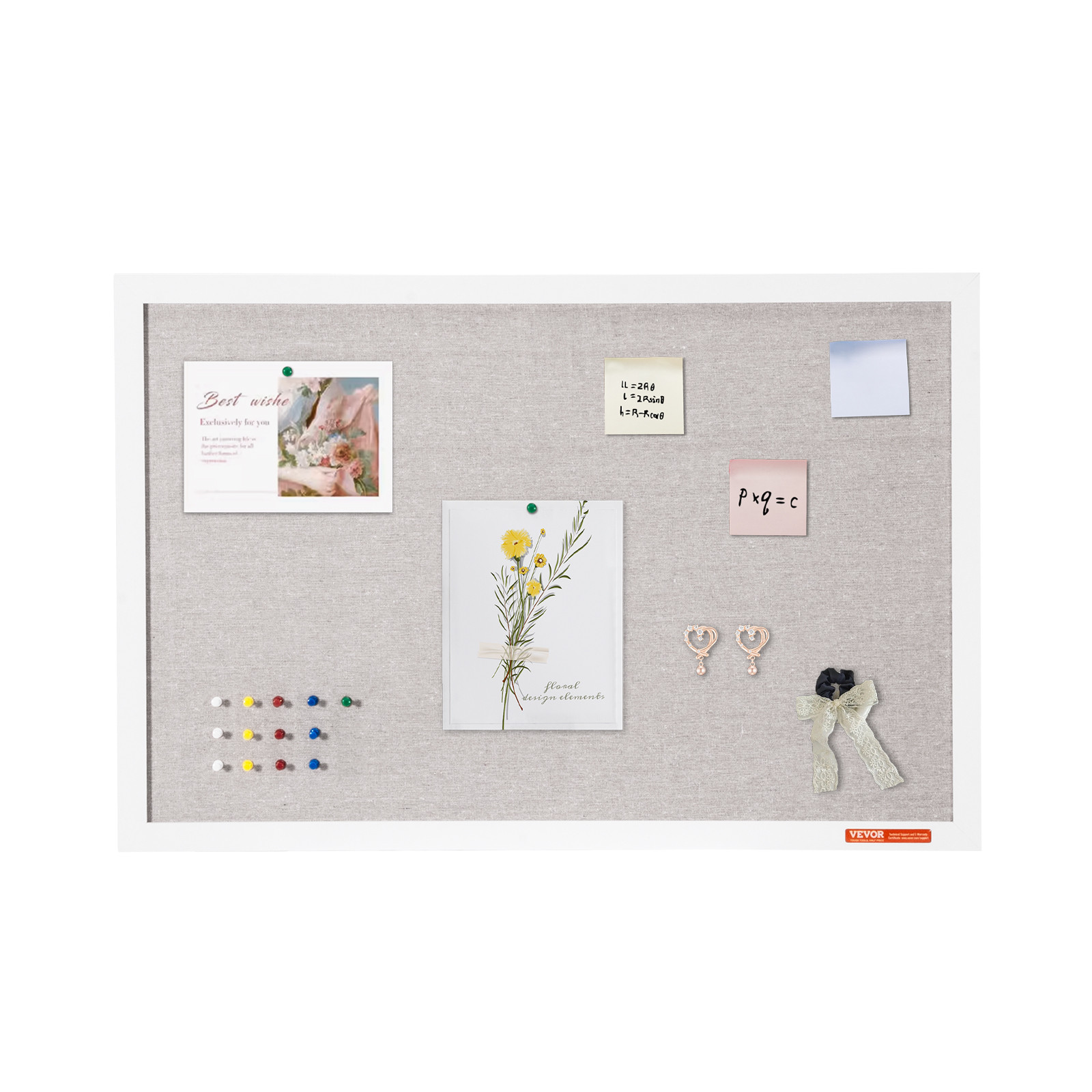 VEVOR 30″x20″ White Cork Board with Linen Surface Wall-Mounted Bulletin Board