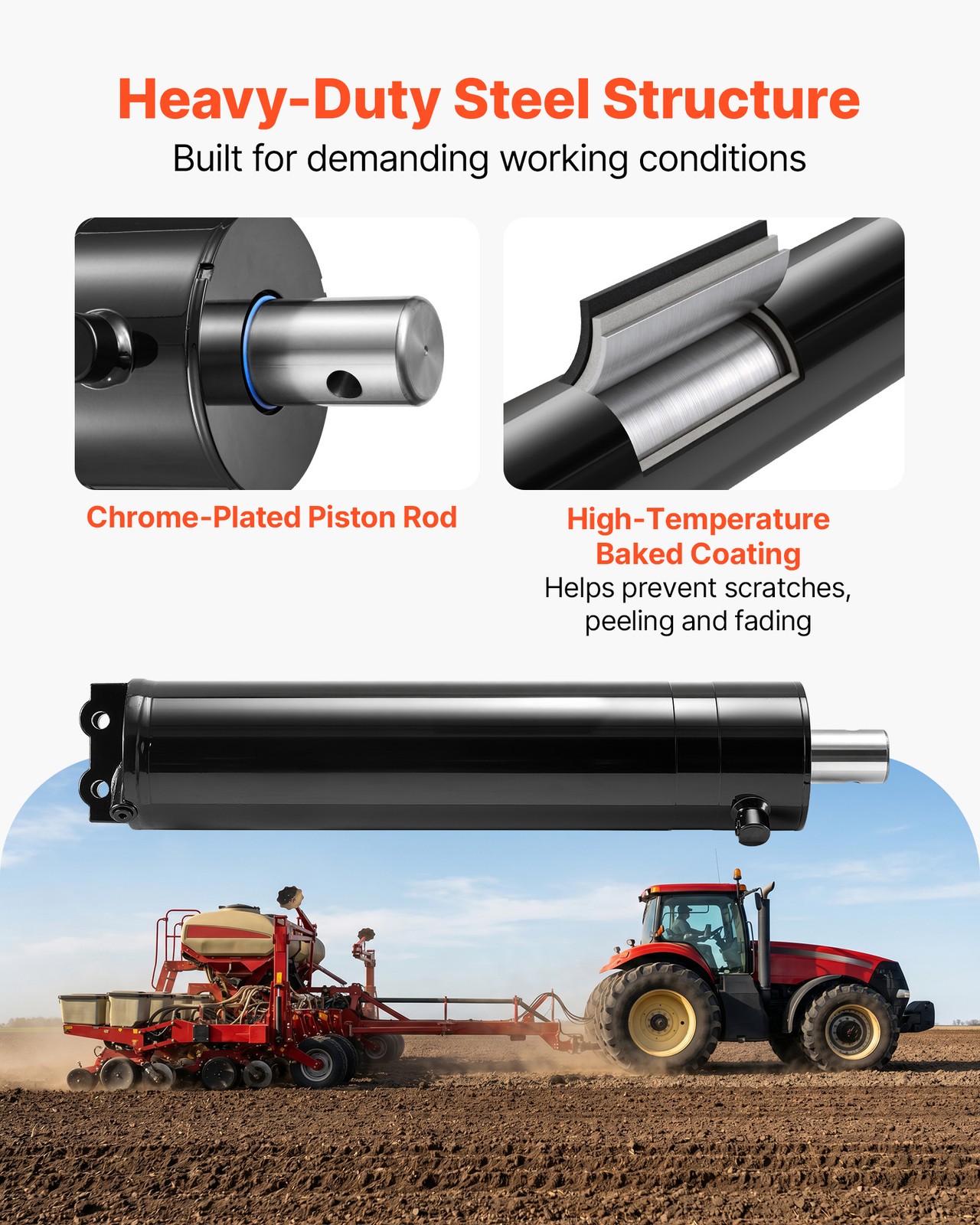 VEVOR Double Acting Hydraulic Cylinder Max 4500PSI Pressure 5″ Bore & 20″ Stroke