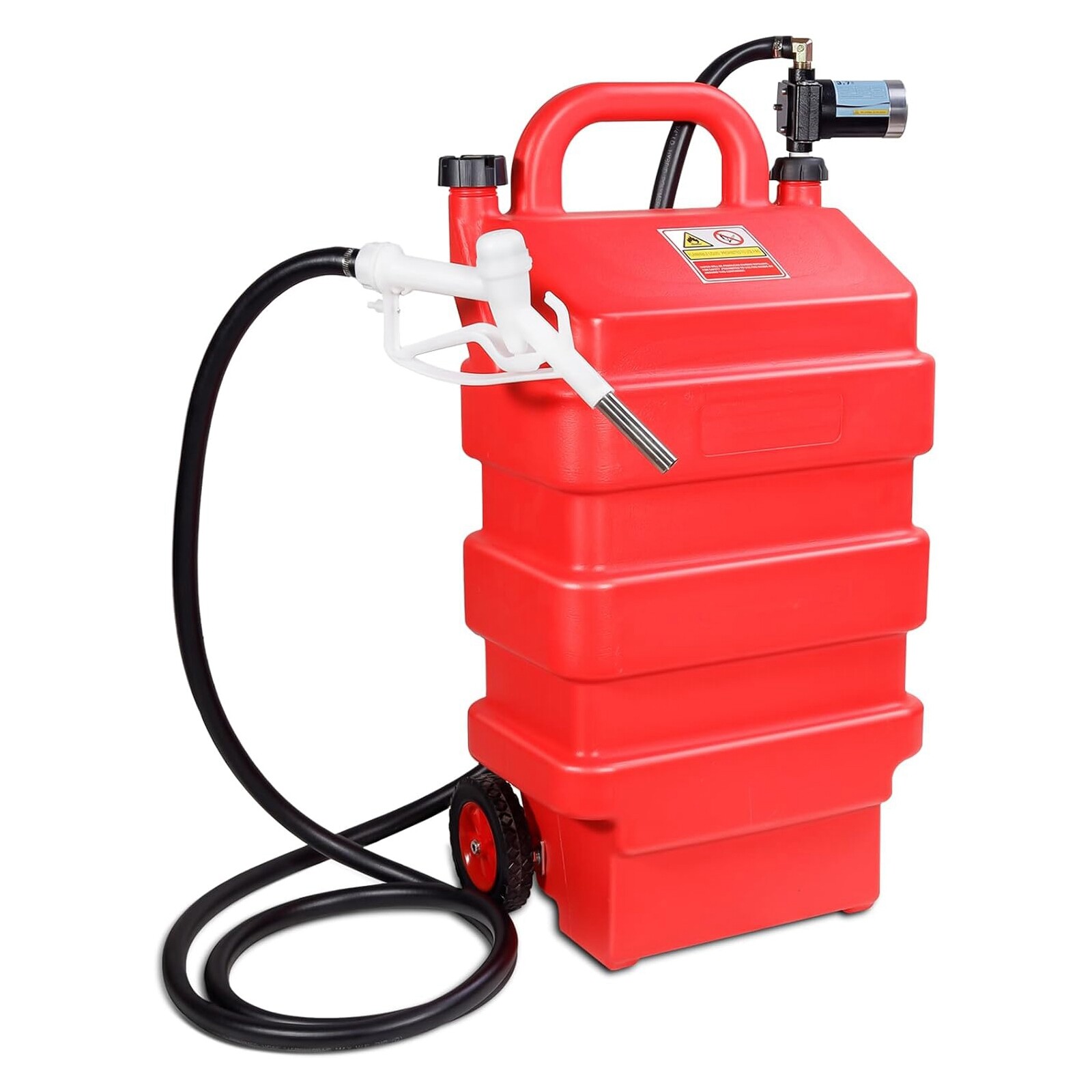 Red 16 Gallon 60L Portable Fuel Caddy Tank with 12V DC Electric Transfer Pump