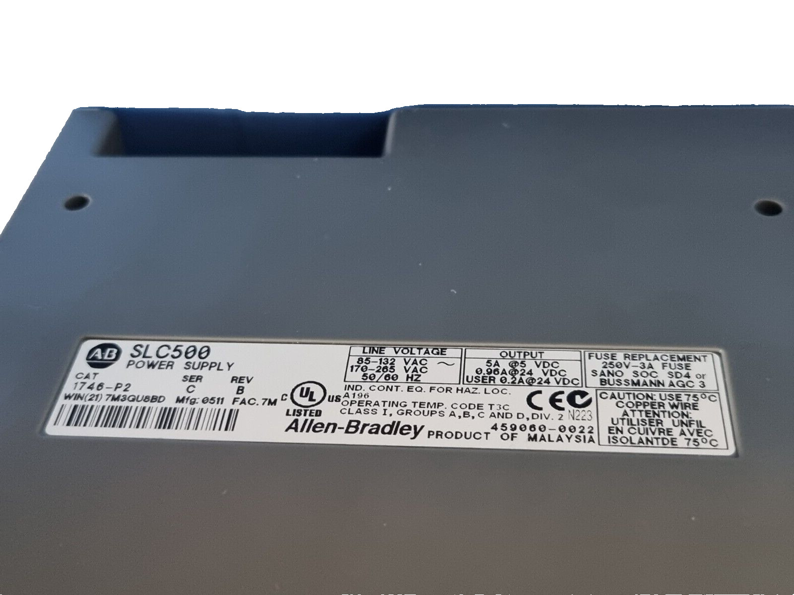 ALLEN BRADLEY 1746-A10 B 10-SLOT RACK W/ 1746-P2 C B POWER SUPPLY (RBD6.1)
