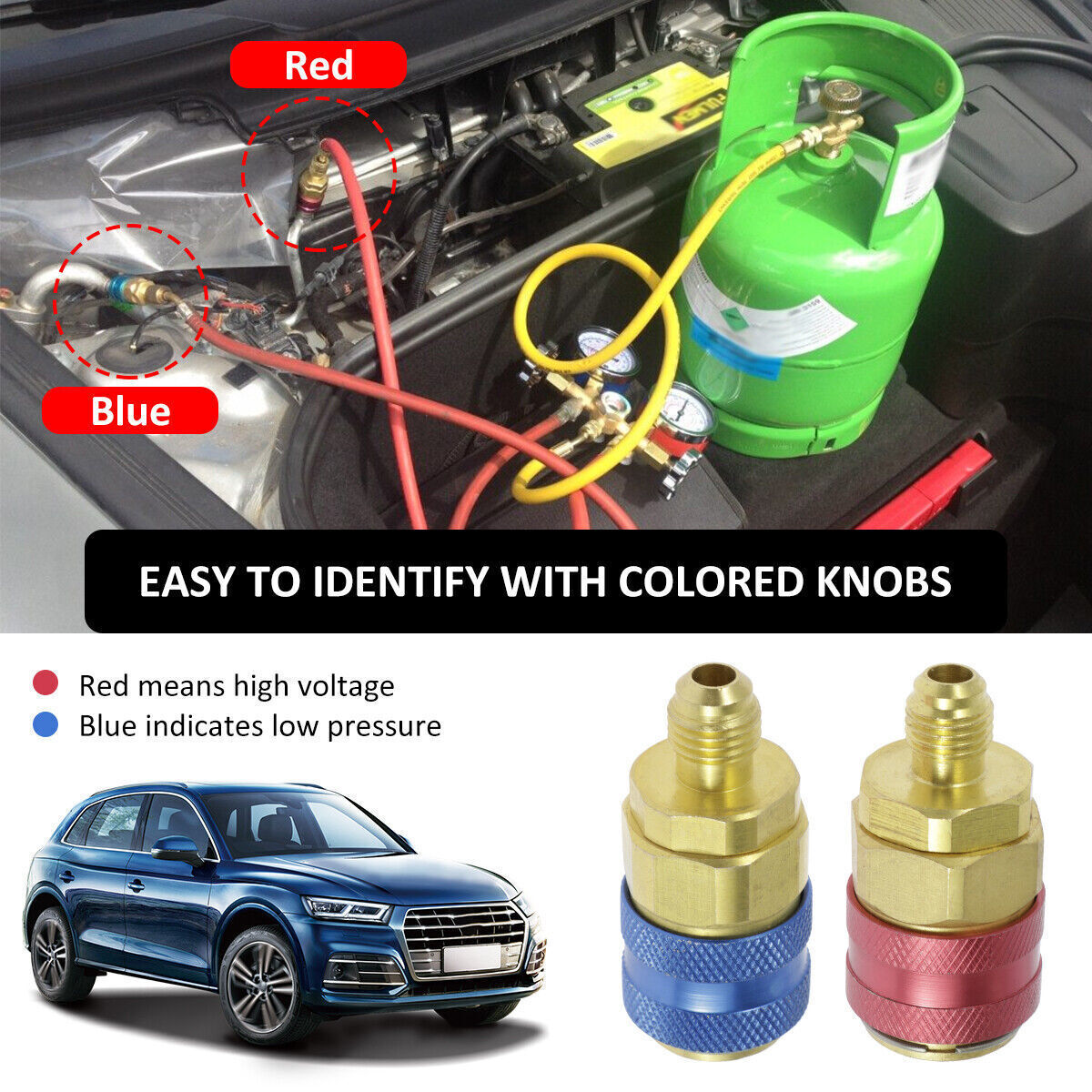 2 Quick Coupler Adapter High Low Side Conversion Kit AC A/C Freon Manifold Gauge