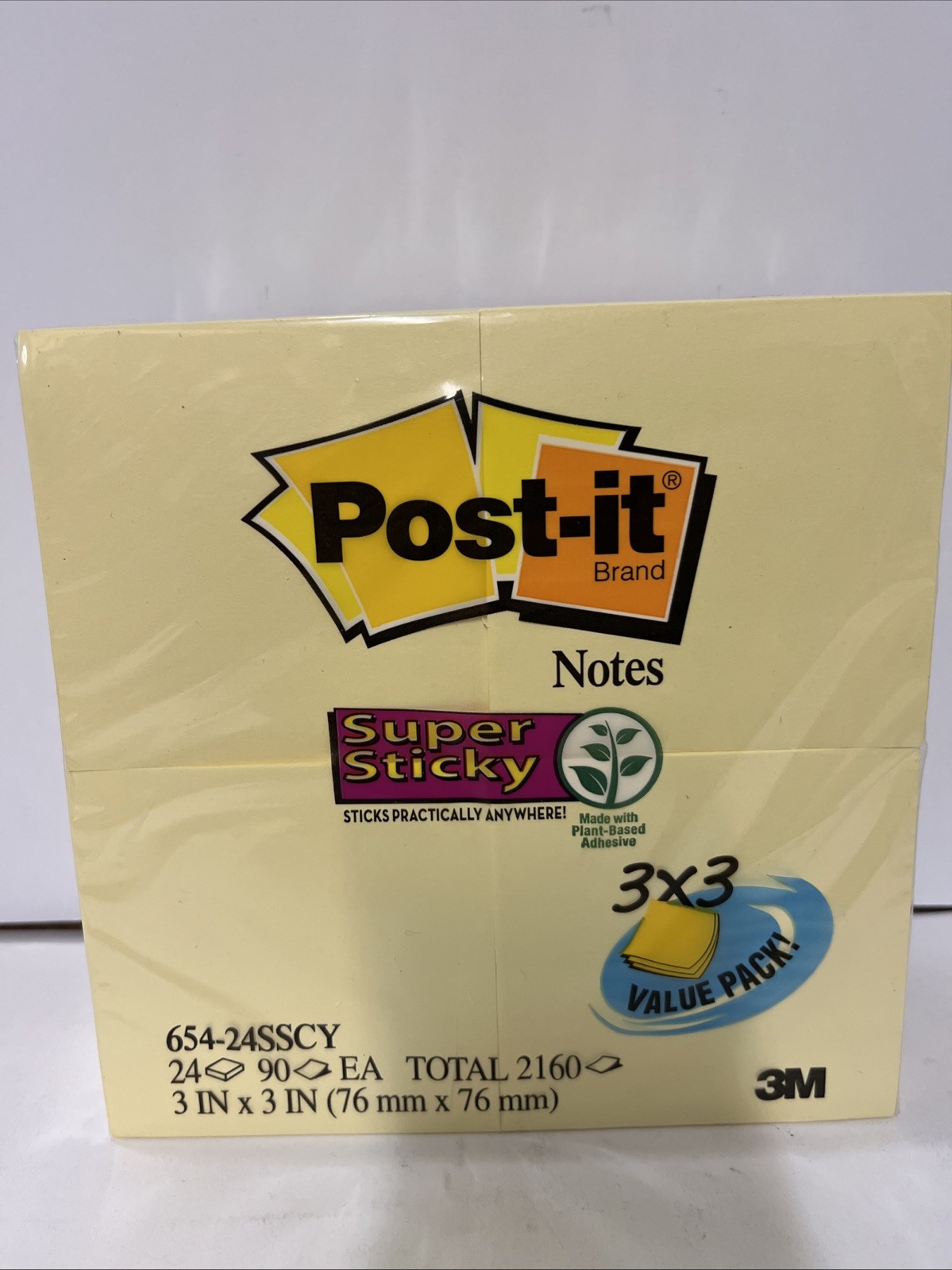 Post-it Notes Super Sticky 65424SSCY 3 in. x 3 in. Pads – Canary YL (24/PK) New