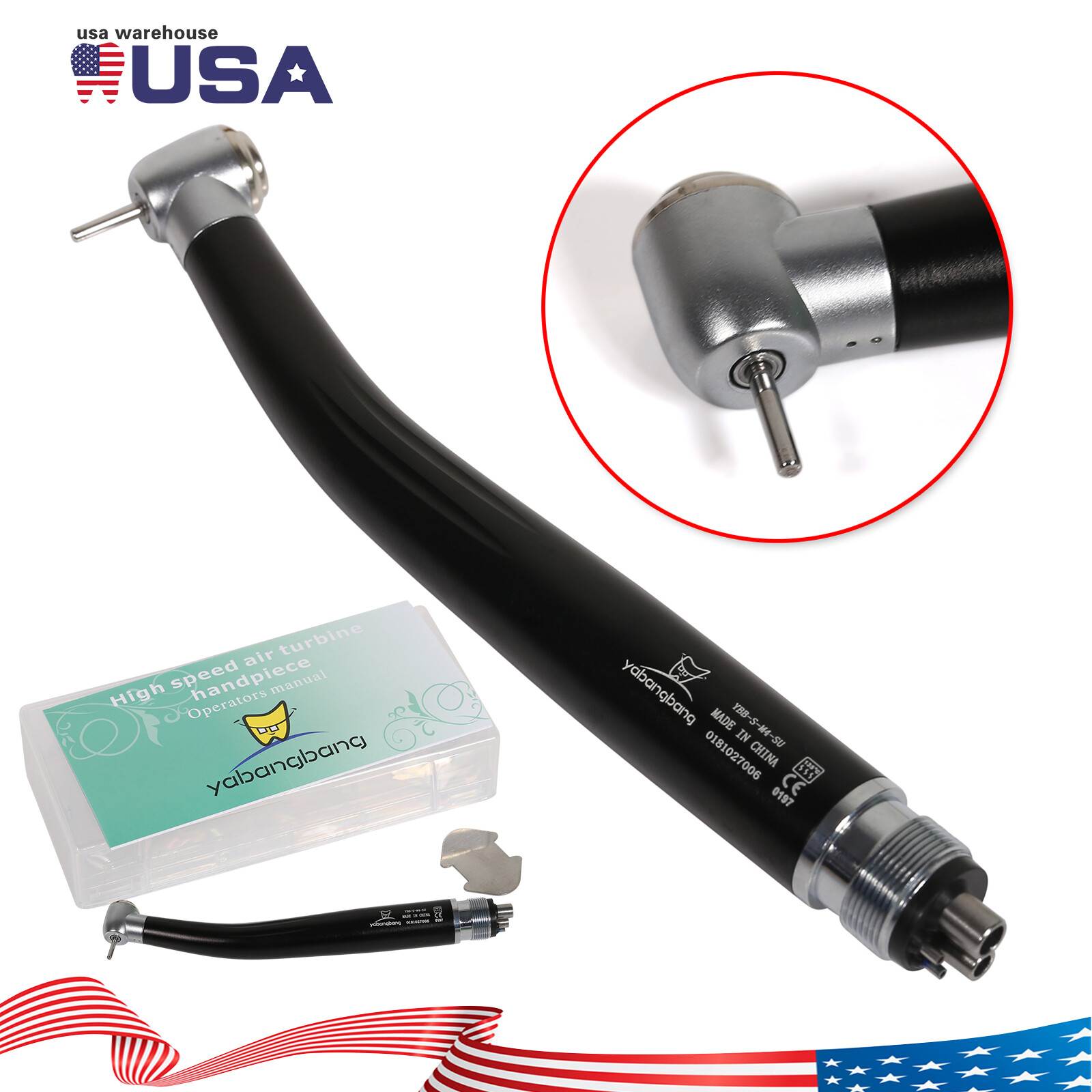 Dental High Speed Handpiece Push 4Holes Standard Head Turbine Black