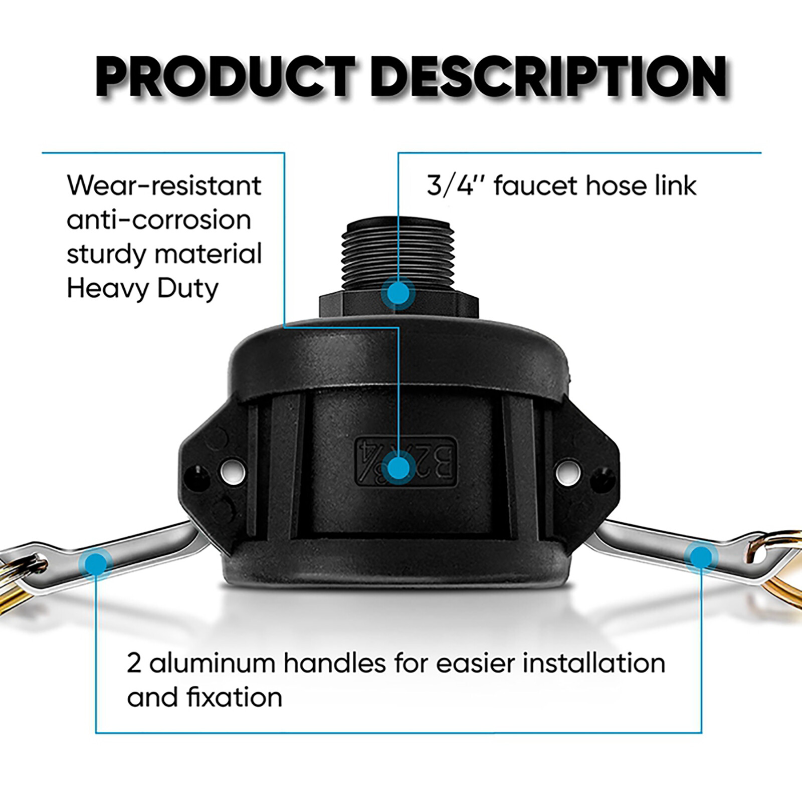 275 330 Gallon IBC Tote Water Tank Drain Adapter 2″Cam Lock for Garden Hose 3/4″
