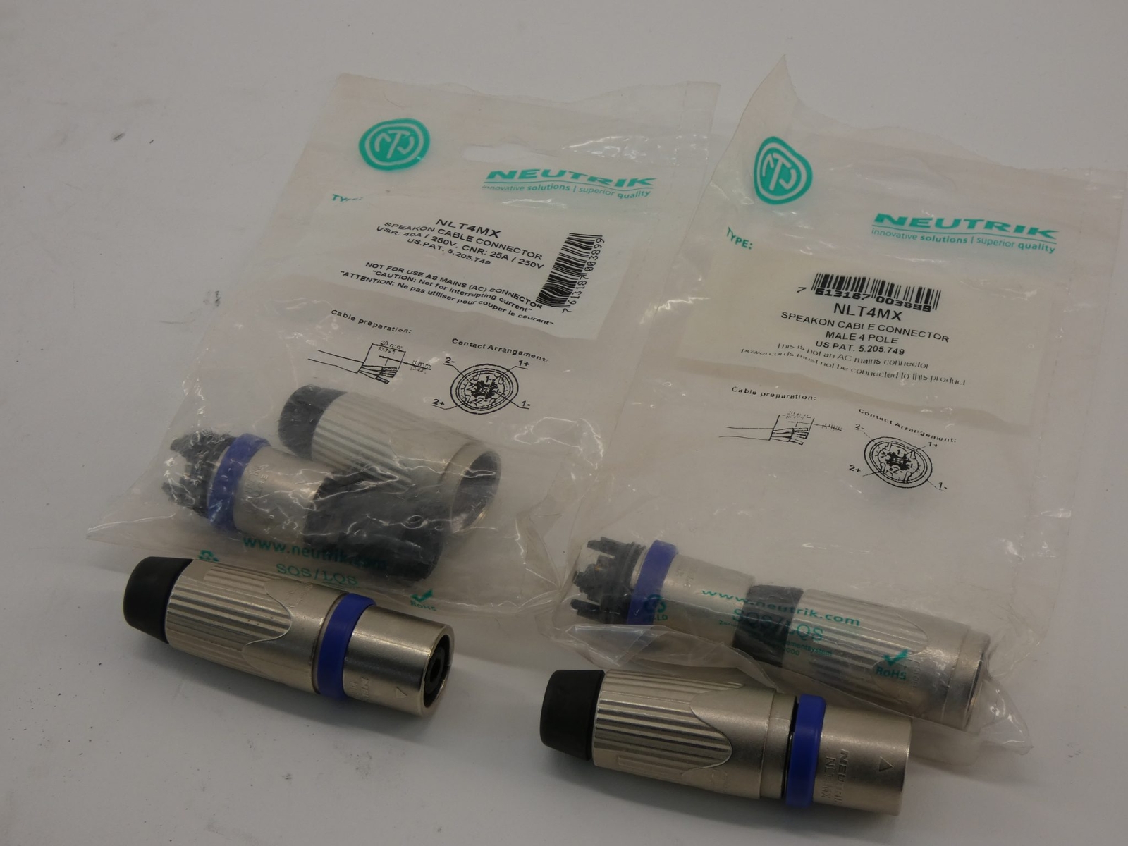 *Lot of 4* Neutrik NLT4MX Male Speakon Cable Connector 4P – NEW Surplus!