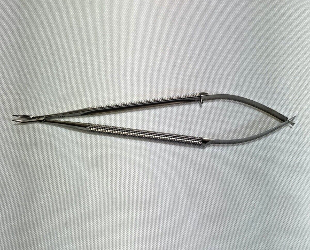 Accurate ASSI.B188 Micro Needle Holder Curved 0.4mm Jaw 8mm Round Handle L:18cm