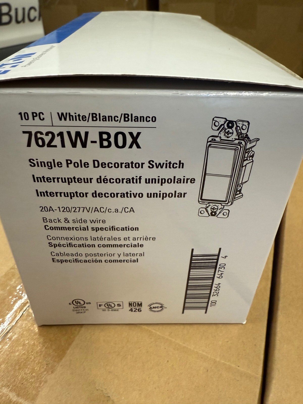 EATON COOPER 7621W COMM GRADE DECORATOR ROCKER SWITCH 20A 120/277V WHITE PICKQTY