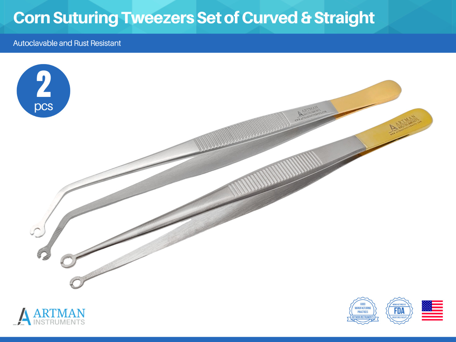 Corn Suturing Tweezers Set of Curved & Straight ARTMAN INSTRUMENTS