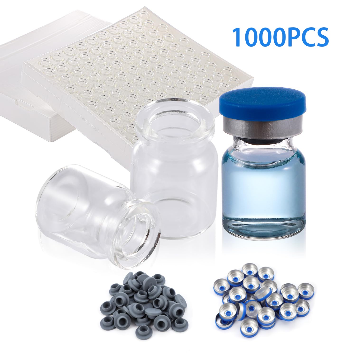 1000PCS 3ml Headspace Vials Clear Glass Bottle 20mm Crimp top Flat Bottom HPLC