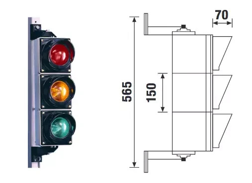 Traffic light system LED signal generator 3-field, red/yellow/green, wheel over light arrow ø100 mm