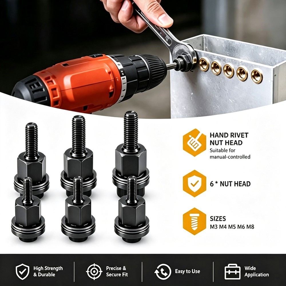 Upgrade Carbon Steel Rivet Nut Tool Set M3 M4 M5 M6 M8 | Durable Head Rivet Nut