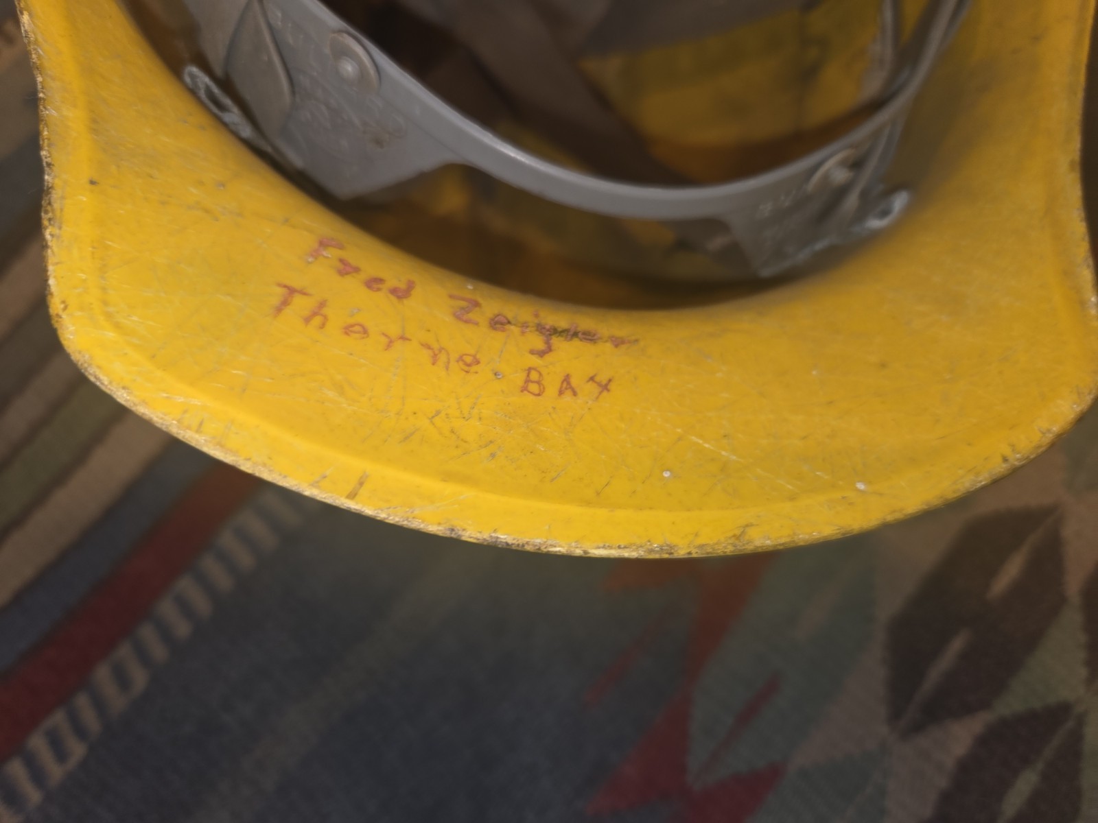 Vintage Original Yellow Bullard 502 Fiberglass Hard Boiled Hard Hat Iron Const.