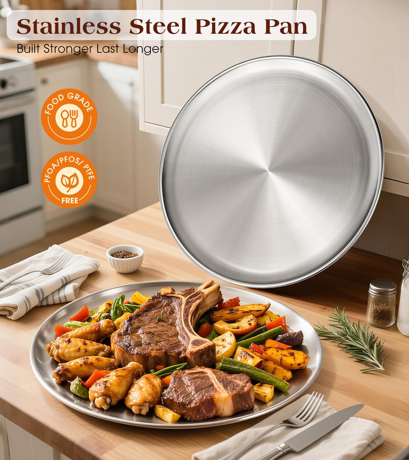 Yuiicaov Stainless Steel Pizza Pan 12 inch, for 12 Silver